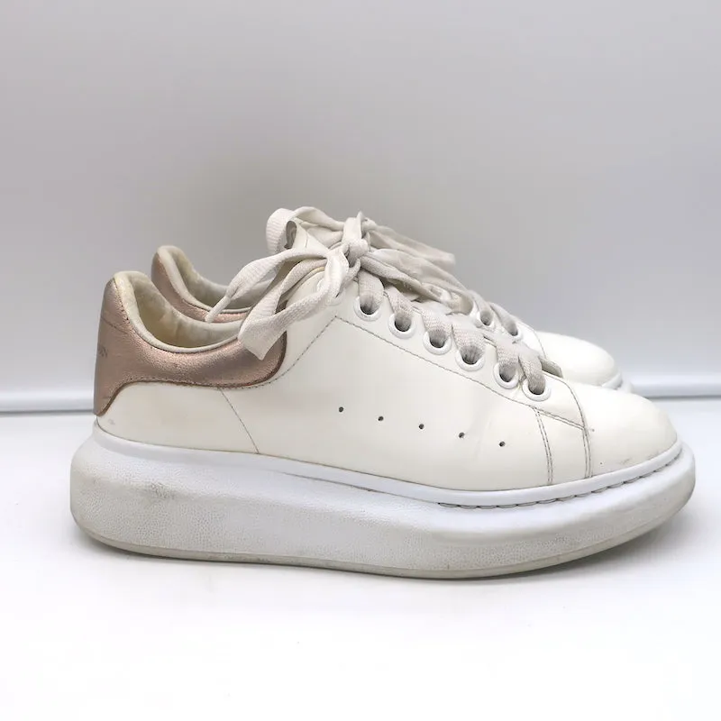 Alexander McQueen Oversized Sneakers White & Rose Gold Metallic Leather Size 37