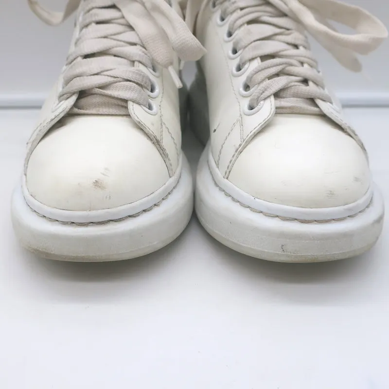 Alexander McQueen Oversized Sneakers White & Rose Gold Metallic Leather Size 37