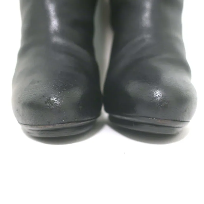 Balenciaga Buckle-Detail Knee High Platform Boots Black Pebbled Leather Size 38