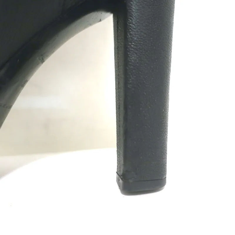 Balenciaga Buckle-Detail Knee High Platform Boots Black Pebbled Leather Size 38