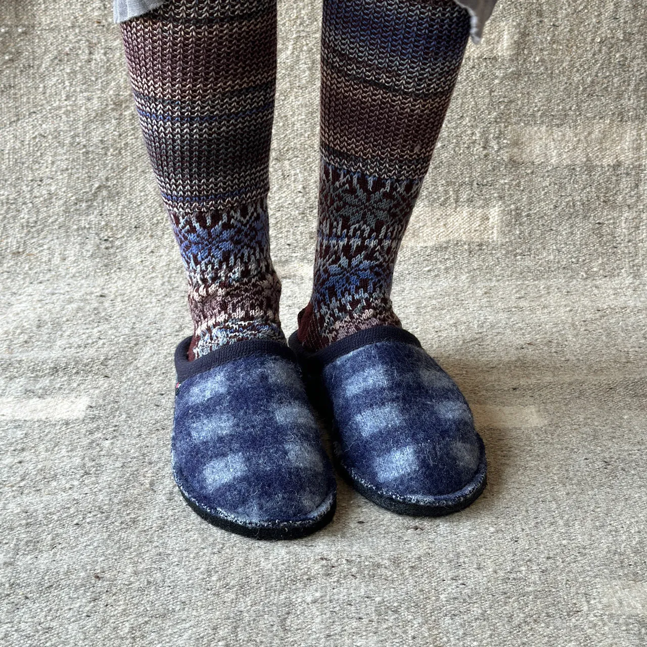Boiled Wool Slippers - Flair Plaid - Ocean AW24 (Adults 36-46)