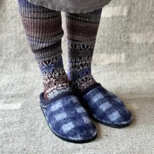 Boiled Wool Slippers - Flair Plaid - Ocean AW24 (Adults 36-46)
