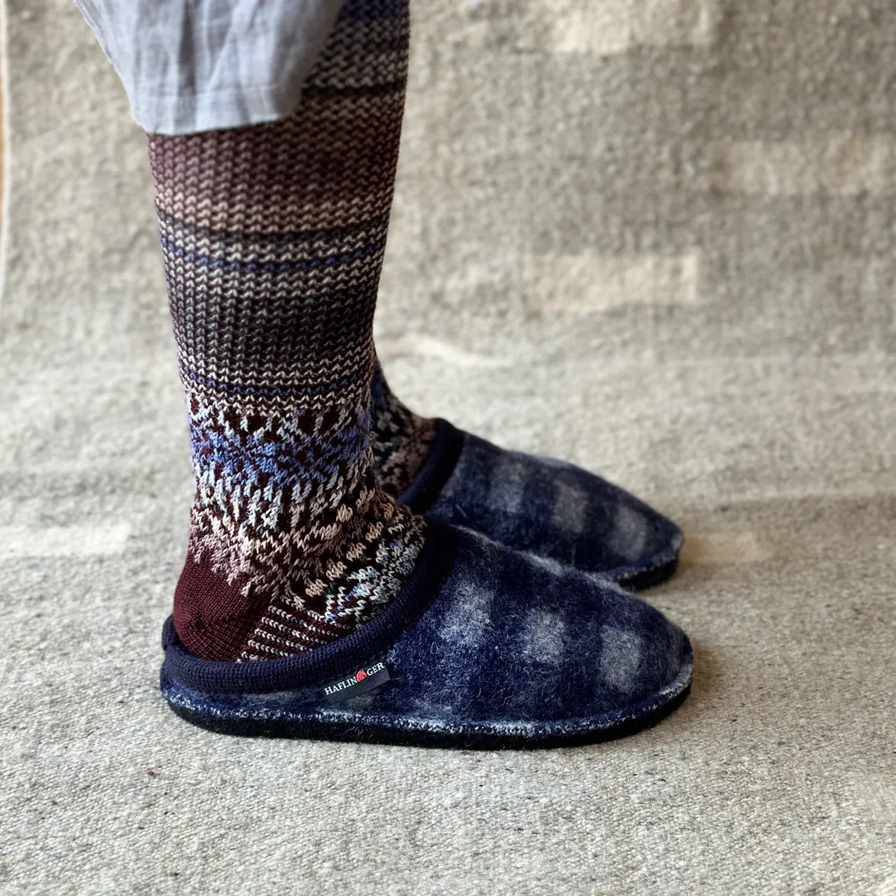 Boiled Wool Slippers - Flair Plaid - Ocean AW24 (Adults 36-46)