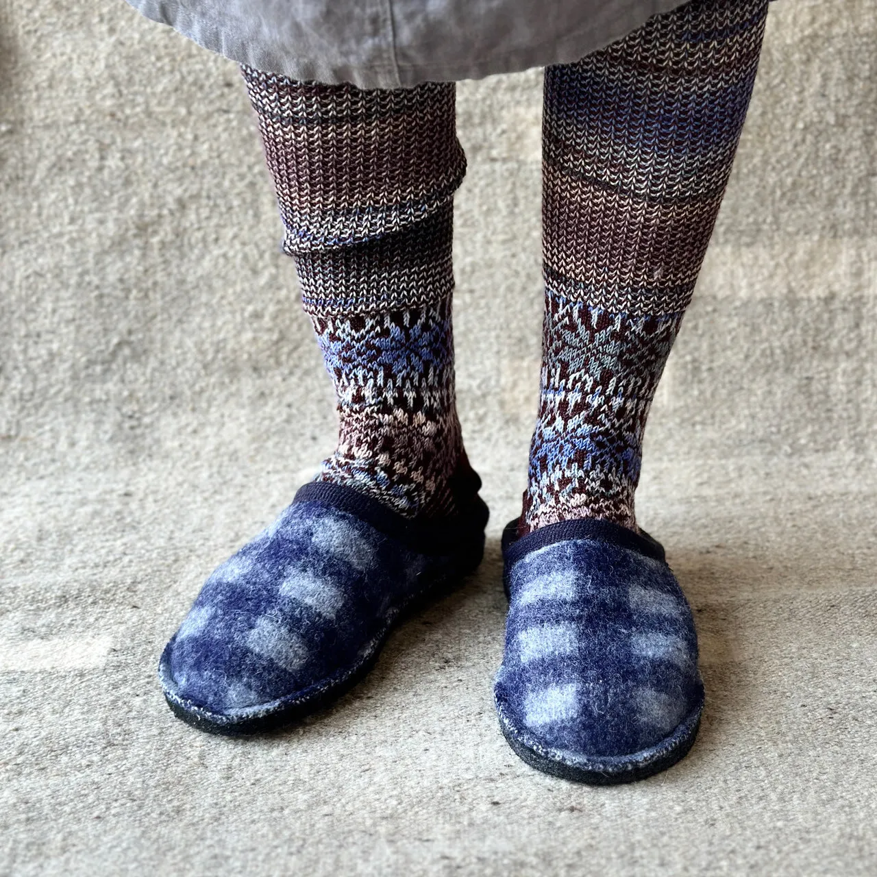 Boiled Wool Slippers - Flair Plaid - Ocean AW24 (Adults 36-46)
