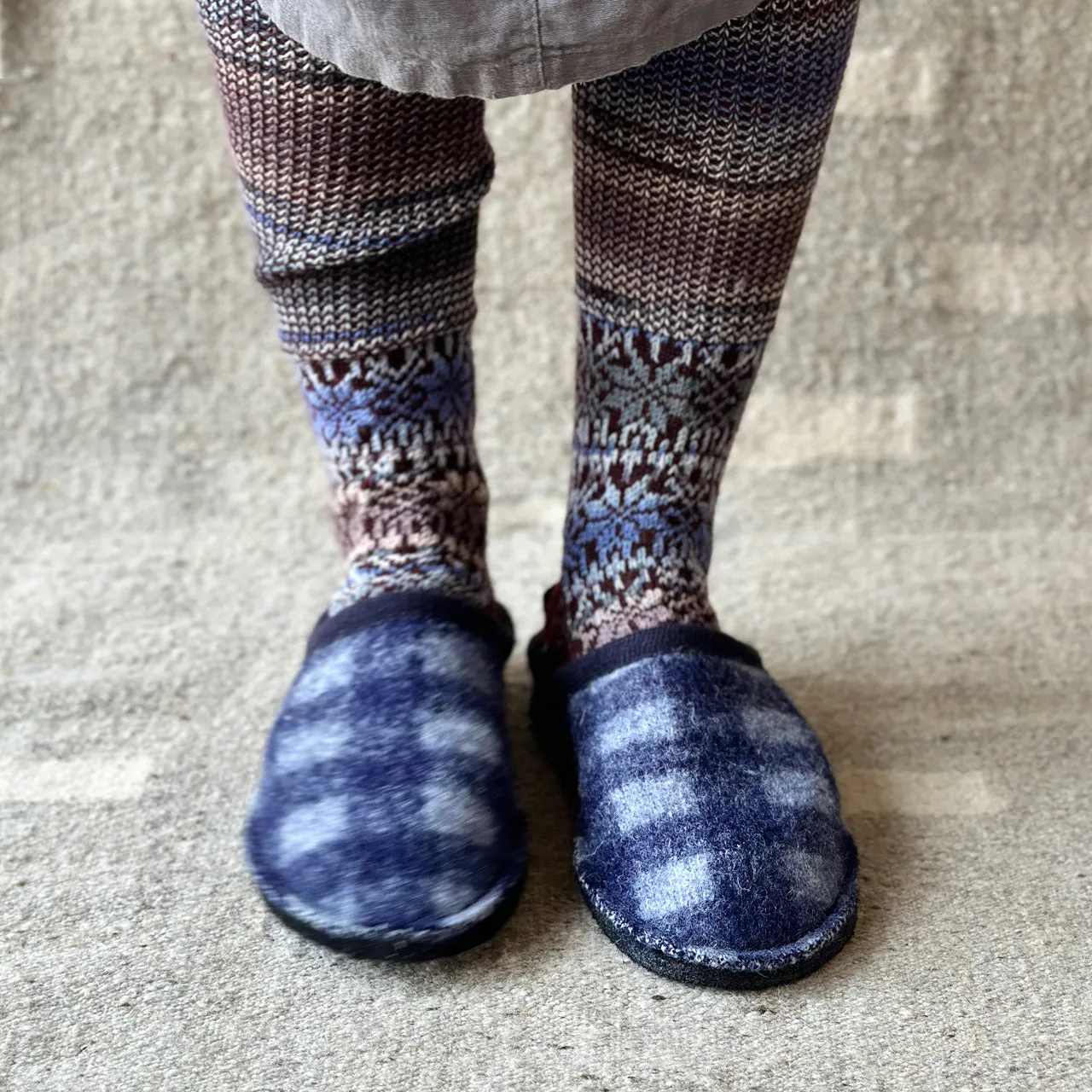 Boiled Wool Slippers - Flair Plaid - Ocean AW24 (Adults 36-46)