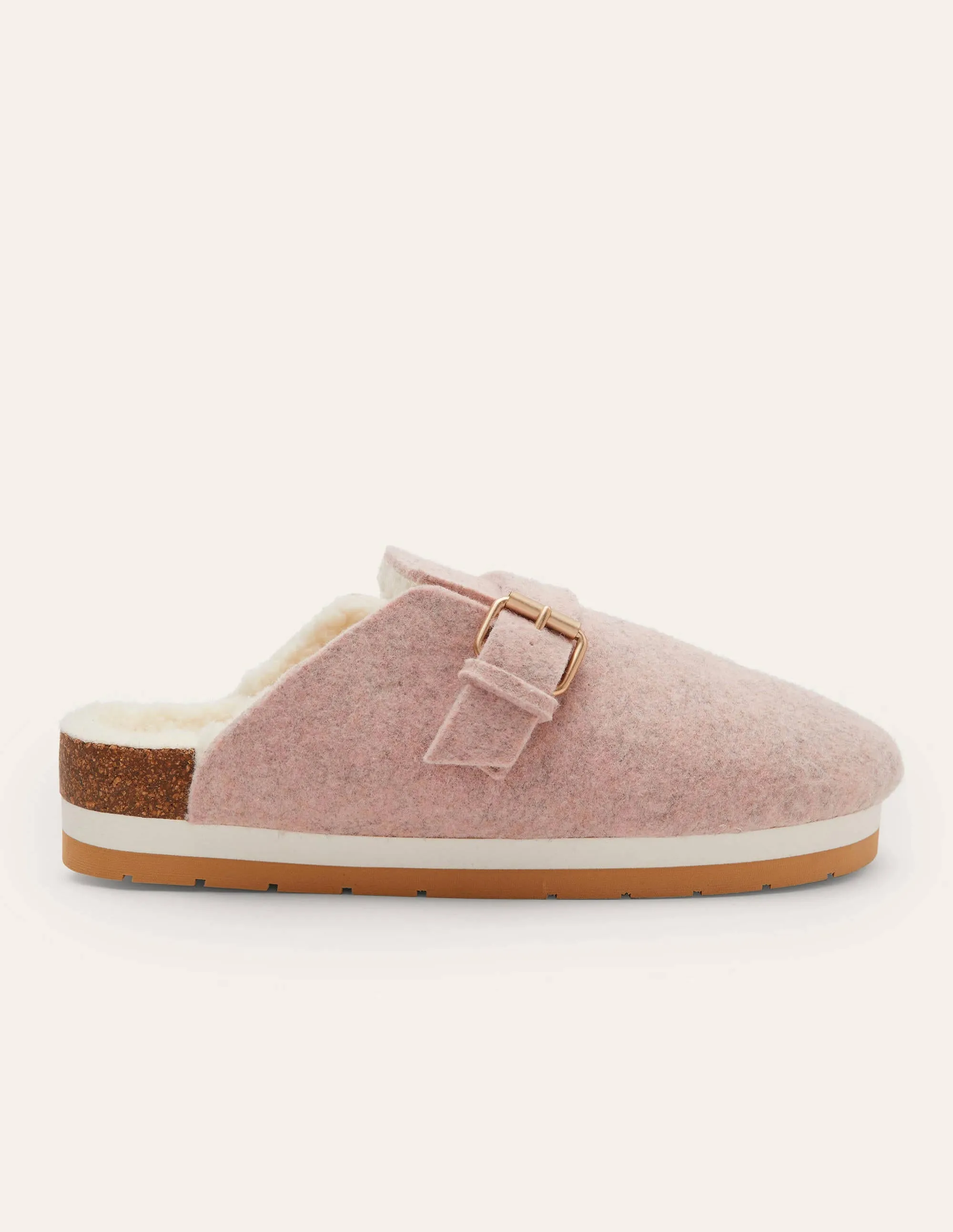 Borg Lined Mule Shoes-Pink Marl Felt