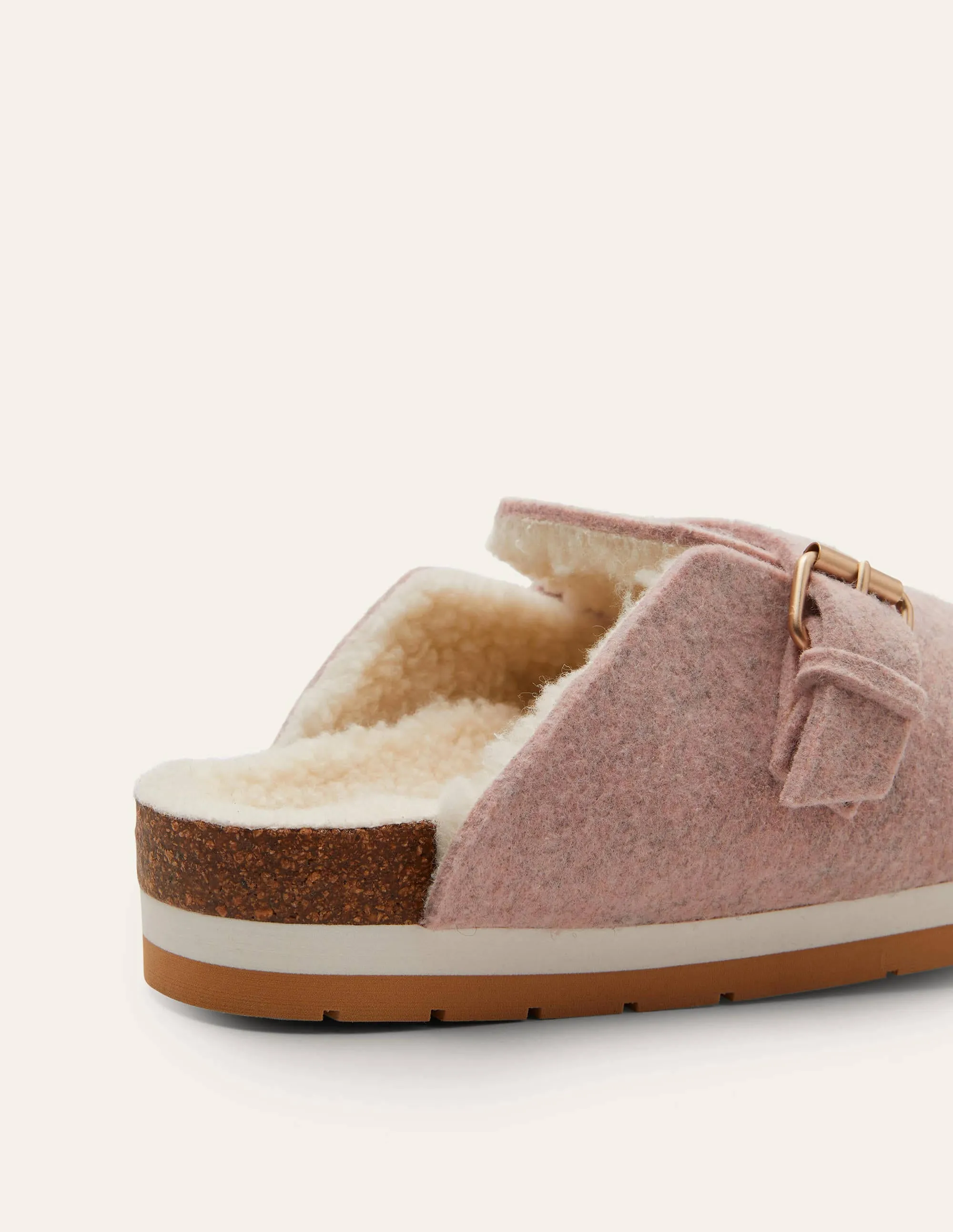 Borg Lined Mule Shoes-Pink Marl Felt
