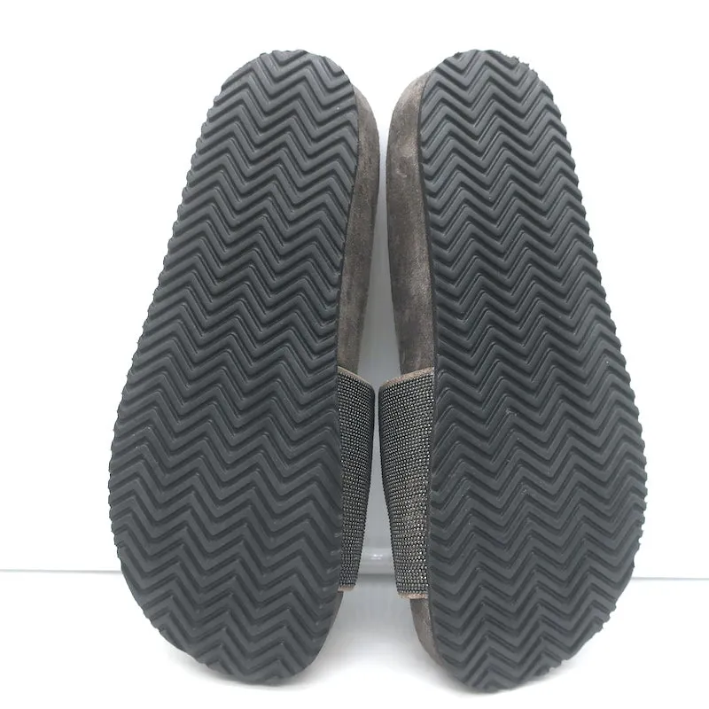 Brunello Cucinelli Monili Band Slide Sandals Dark Gray Suede Size 37 NEW