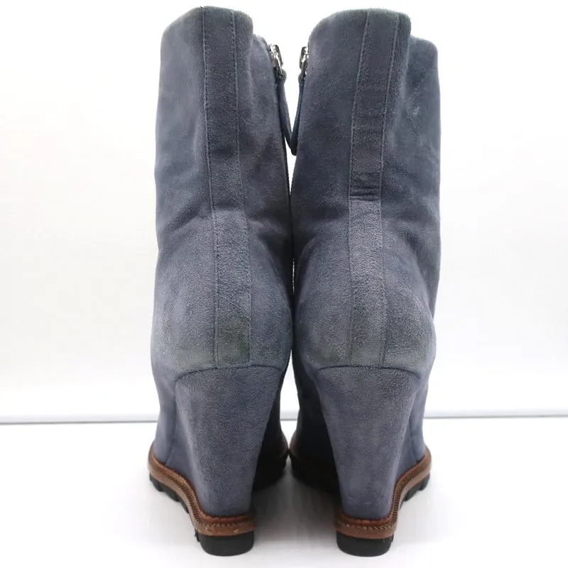 Camilla Skovgaard Wedge Ankle Boots Blue Suede Size 37.5