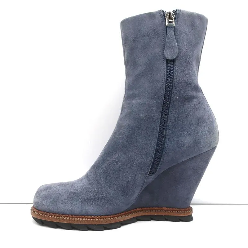 Camilla Skovgaard Wedge Ankle Boots Blue Suede Size 37.5