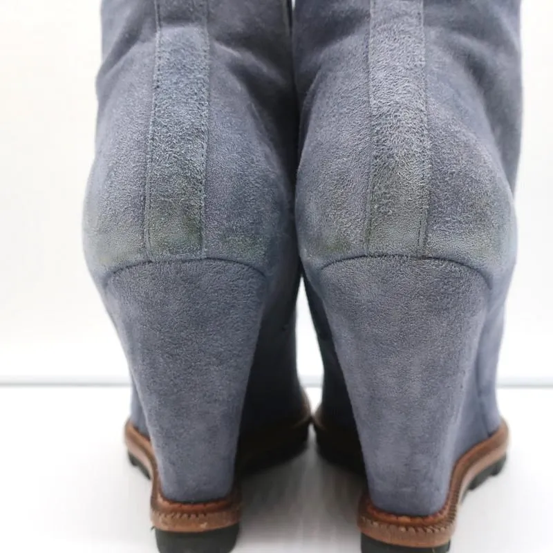 Camilla Skovgaard Wedge Ankle Boots Blue Suede Size 37.5