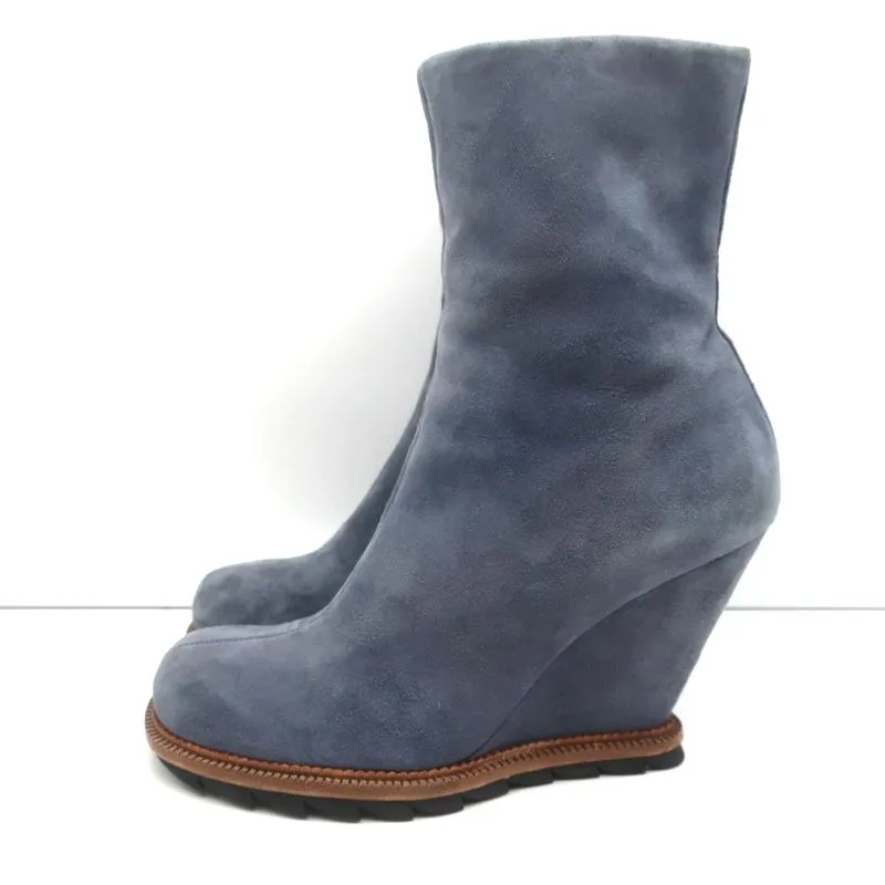 Camilla Skovgaard Wedge Ankle Boots Blue Suede Size 37.5