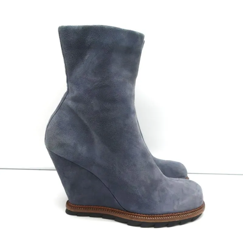 Camilla Skovgaard Wedge Ankle Boots Blue Suede Size 37.5