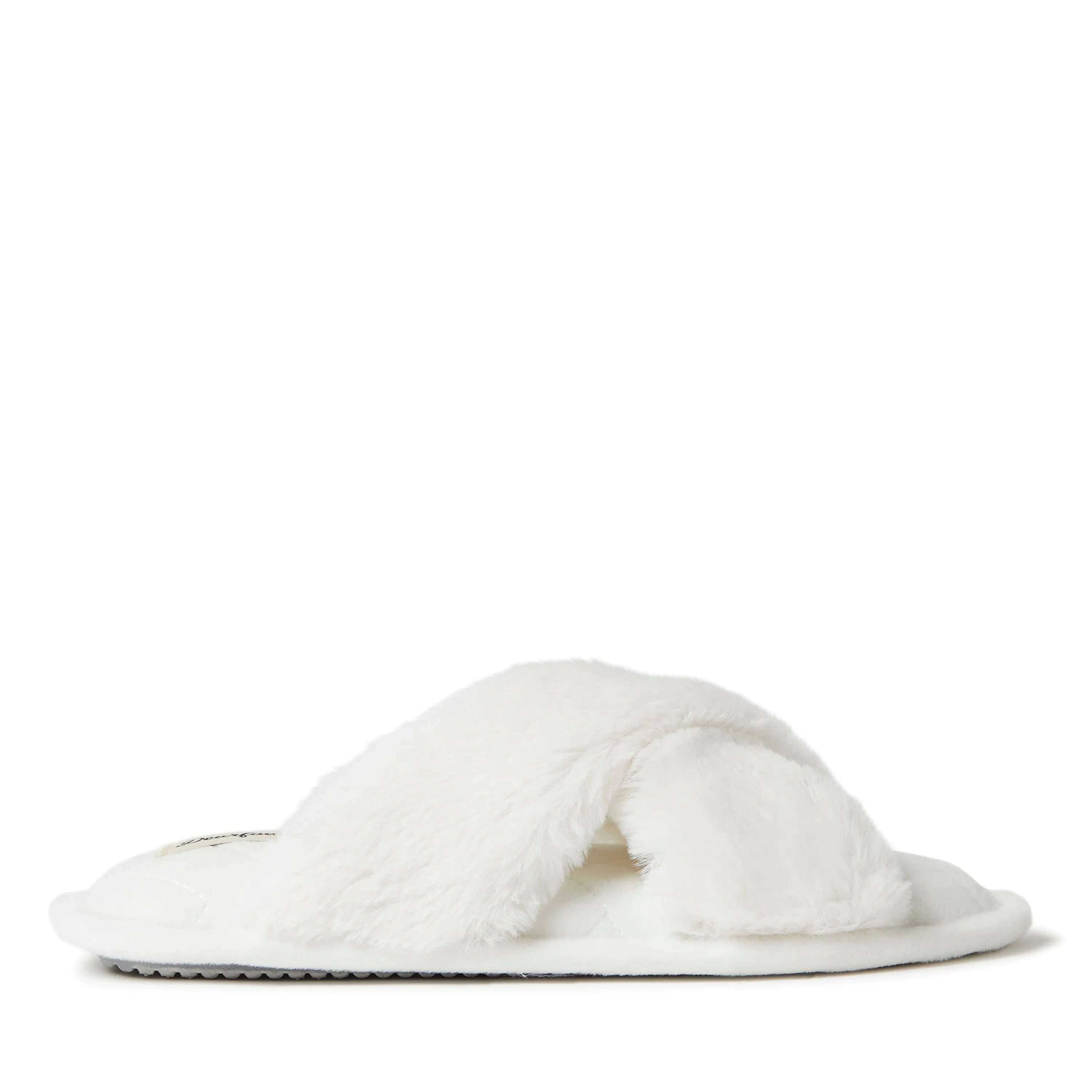 Dearfoams Womens Jessica Furry Crossband Slide