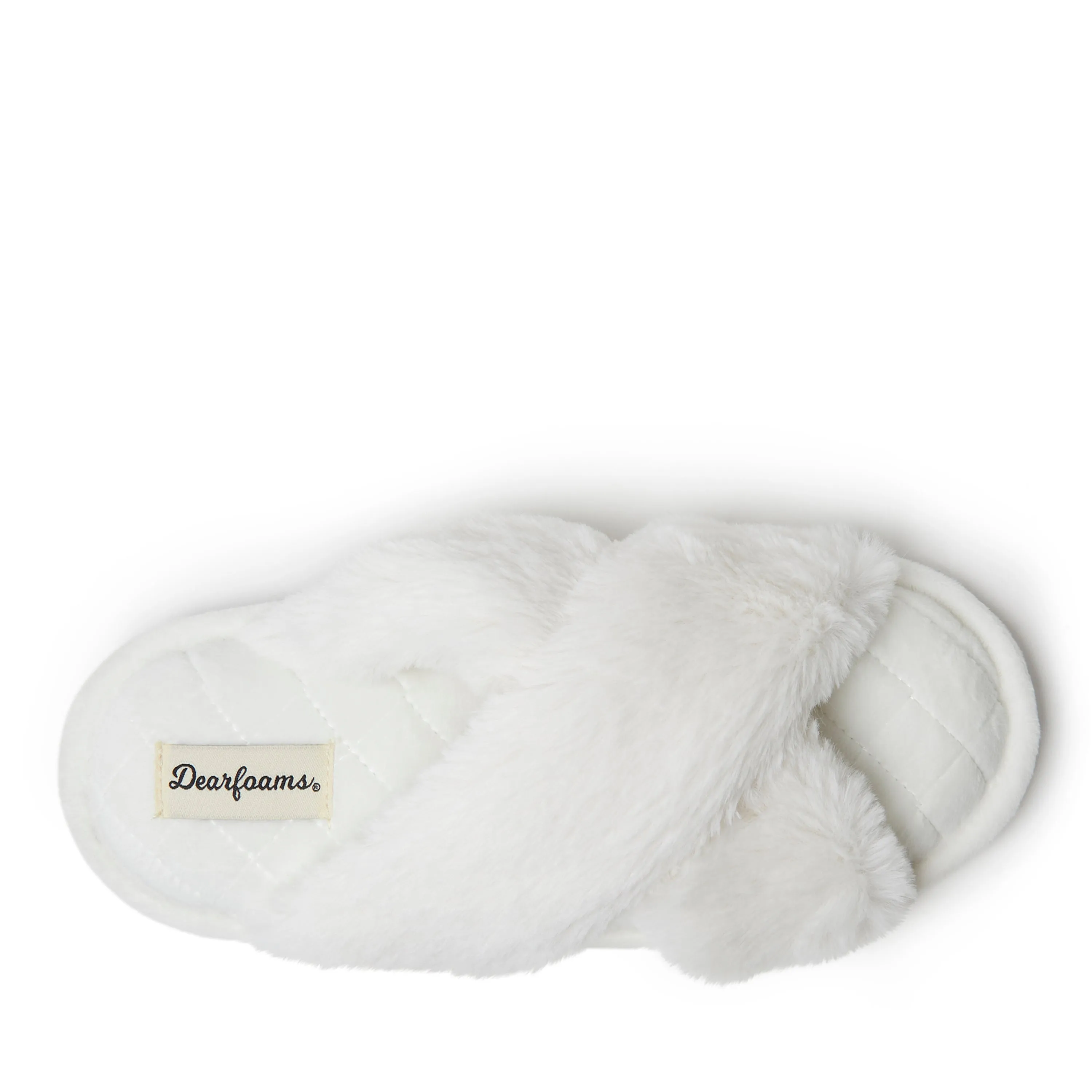 Dearfoams Womens Jessica Furry Crossband Slide