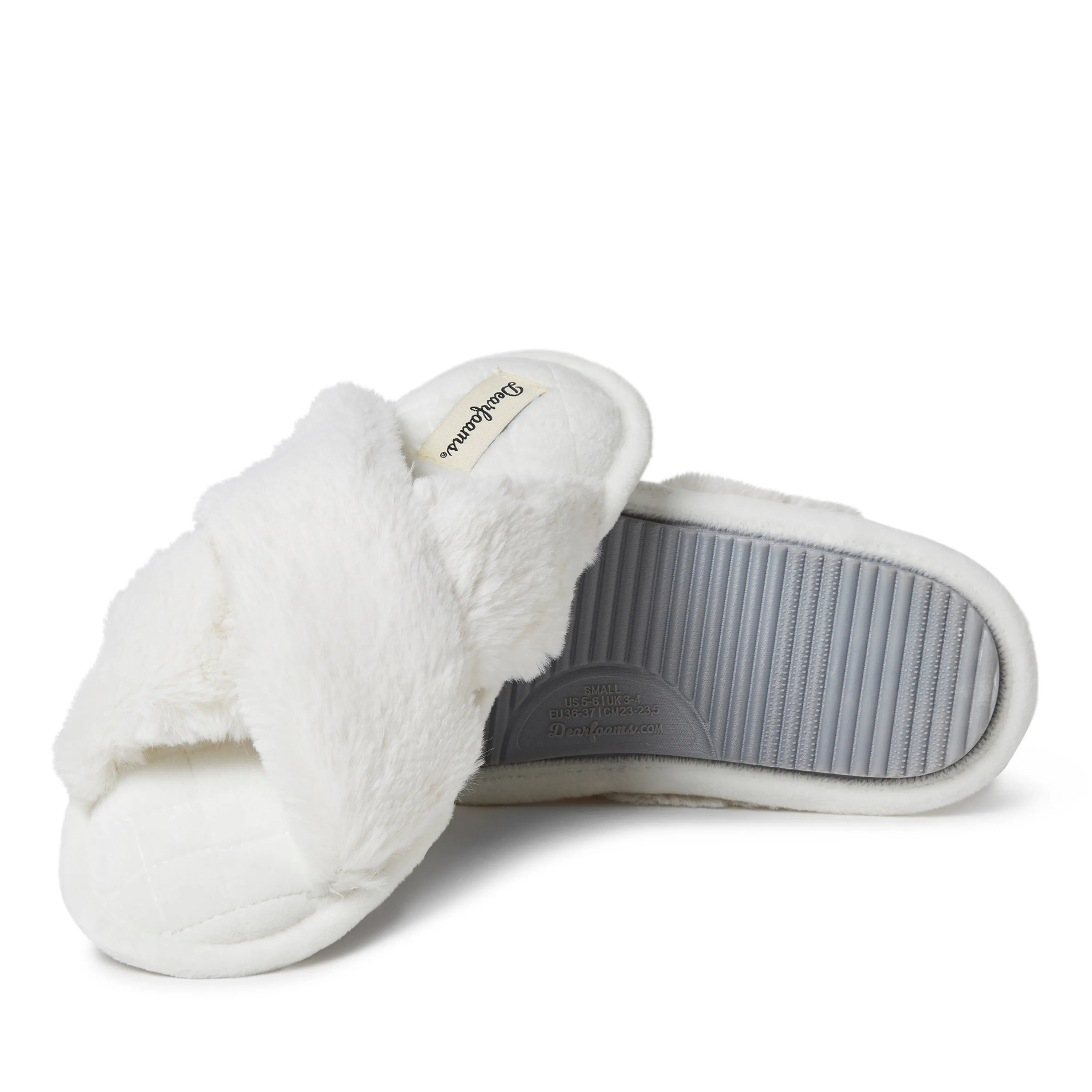Dearfoams Womens Jessica Furry Crossband Slide