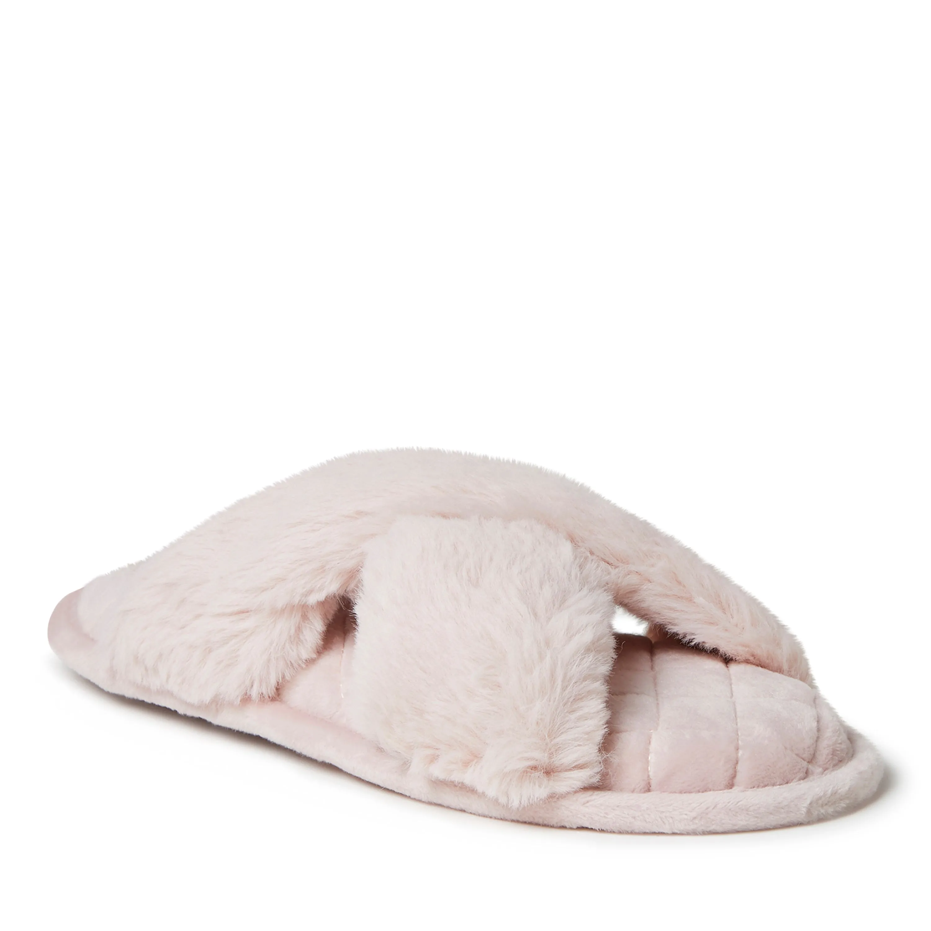 Dearfoams Womens Jessica Furry Crossband Slide