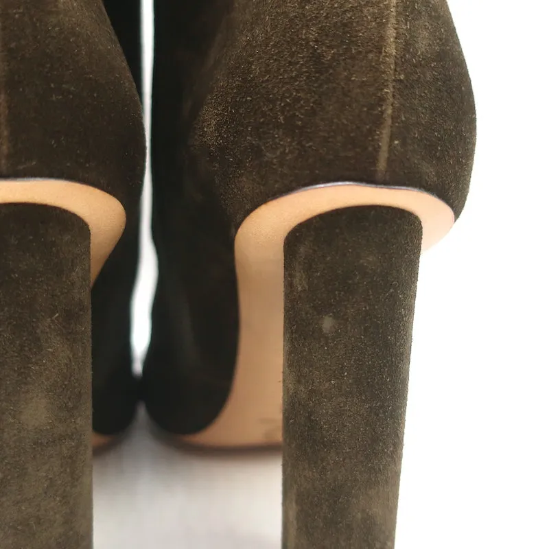 Dries Van Noten Curved-Heel Boots Olive Suede Size 41