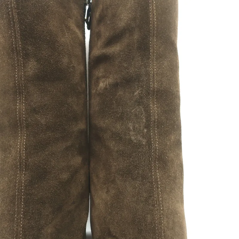 Dries Van Noten Curved-Heel Boots Olive Suede Size 41