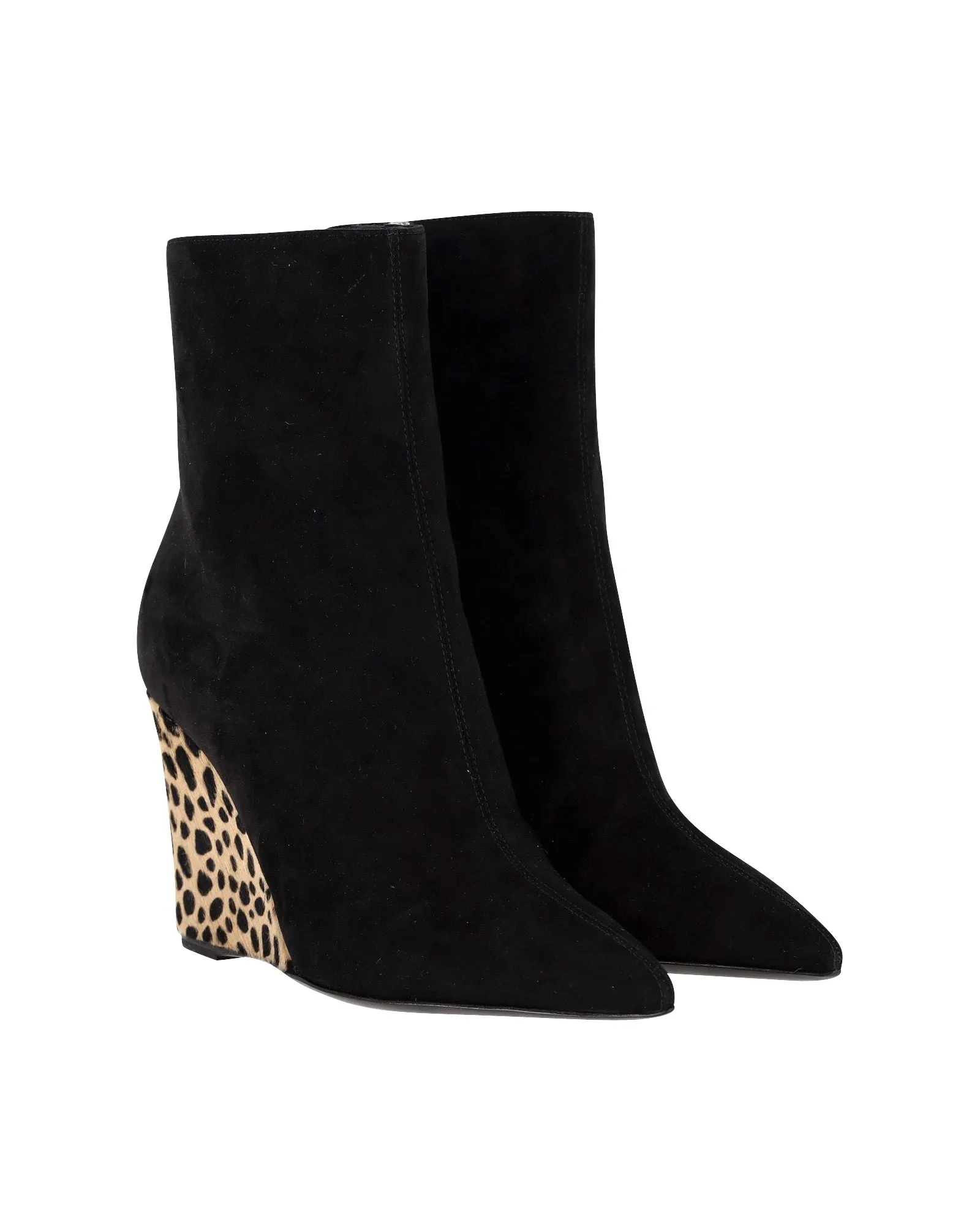 Giuseppe Zanotti Kristen Leopard Heel Ankle Boots in Black Suede
