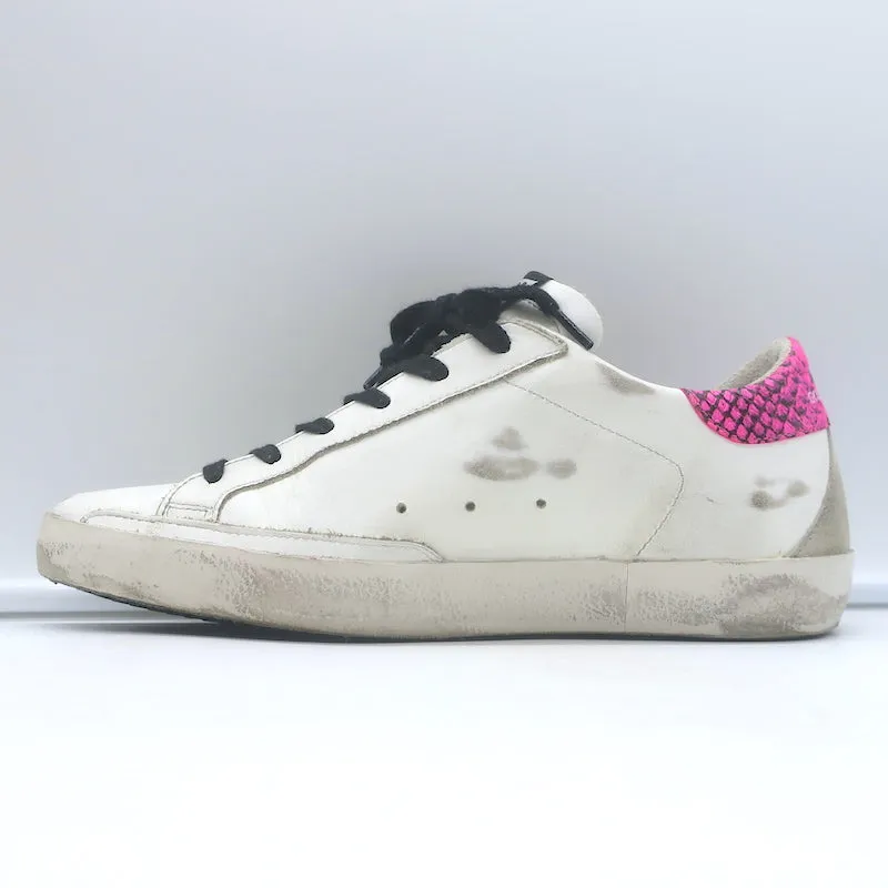 Golden Goose Superstar Glitter Star Sneakers White Leather & Pink Snake Size 38