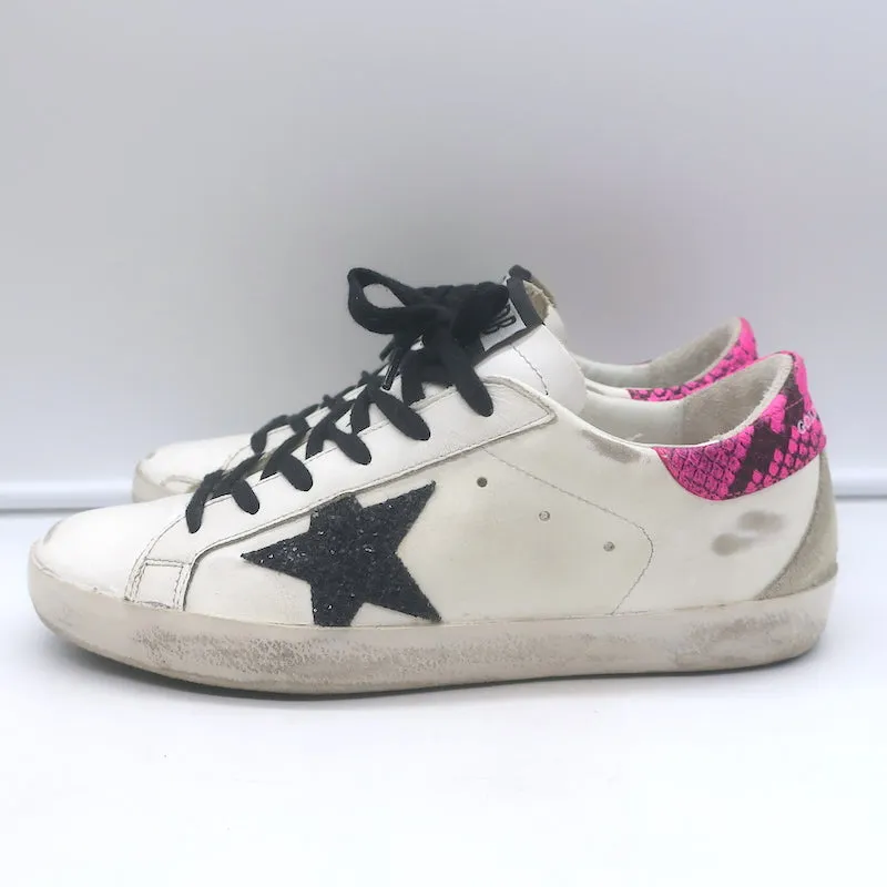Golden Goose Superstar Glitter Star Sneakers White Leather & Pink Snake Size 38