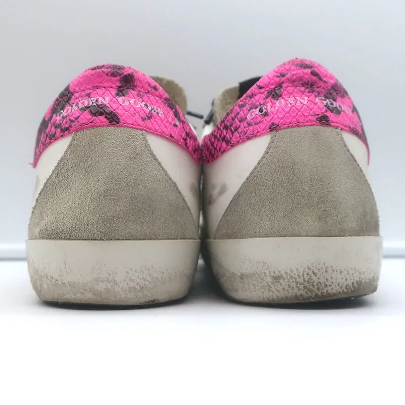 Golden Goose Superstar Glitter Star Sneakers White Leather & Pink Snake Size 38