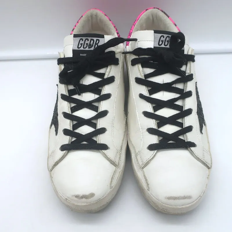 Golden Goose Superstar Glitter Star Sneakers White Leather & Pink Snake Size 38