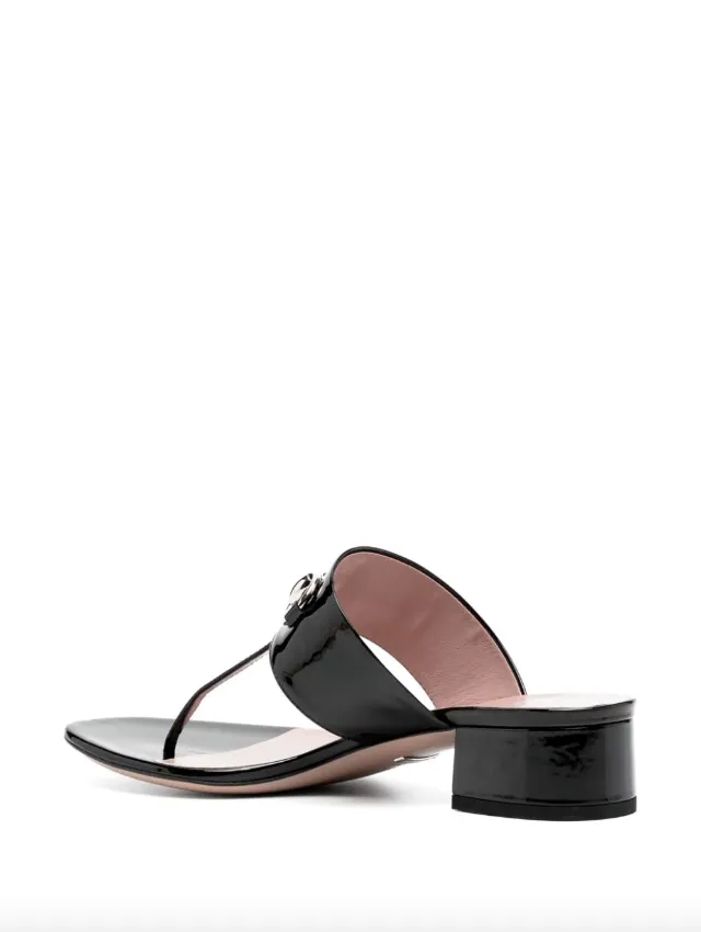 Gucci Black patent leather horserbit sandals