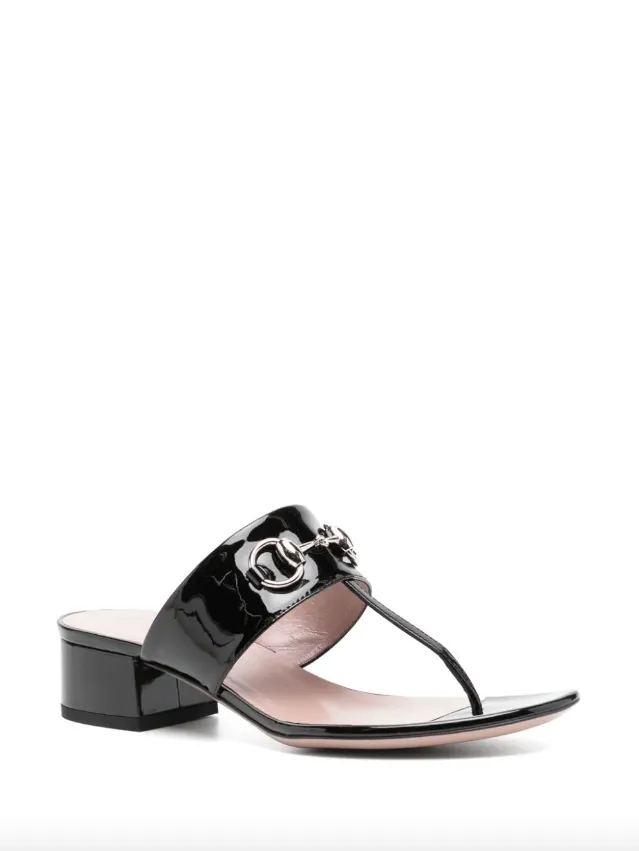 Gucci Black patent leather horserbit sandals