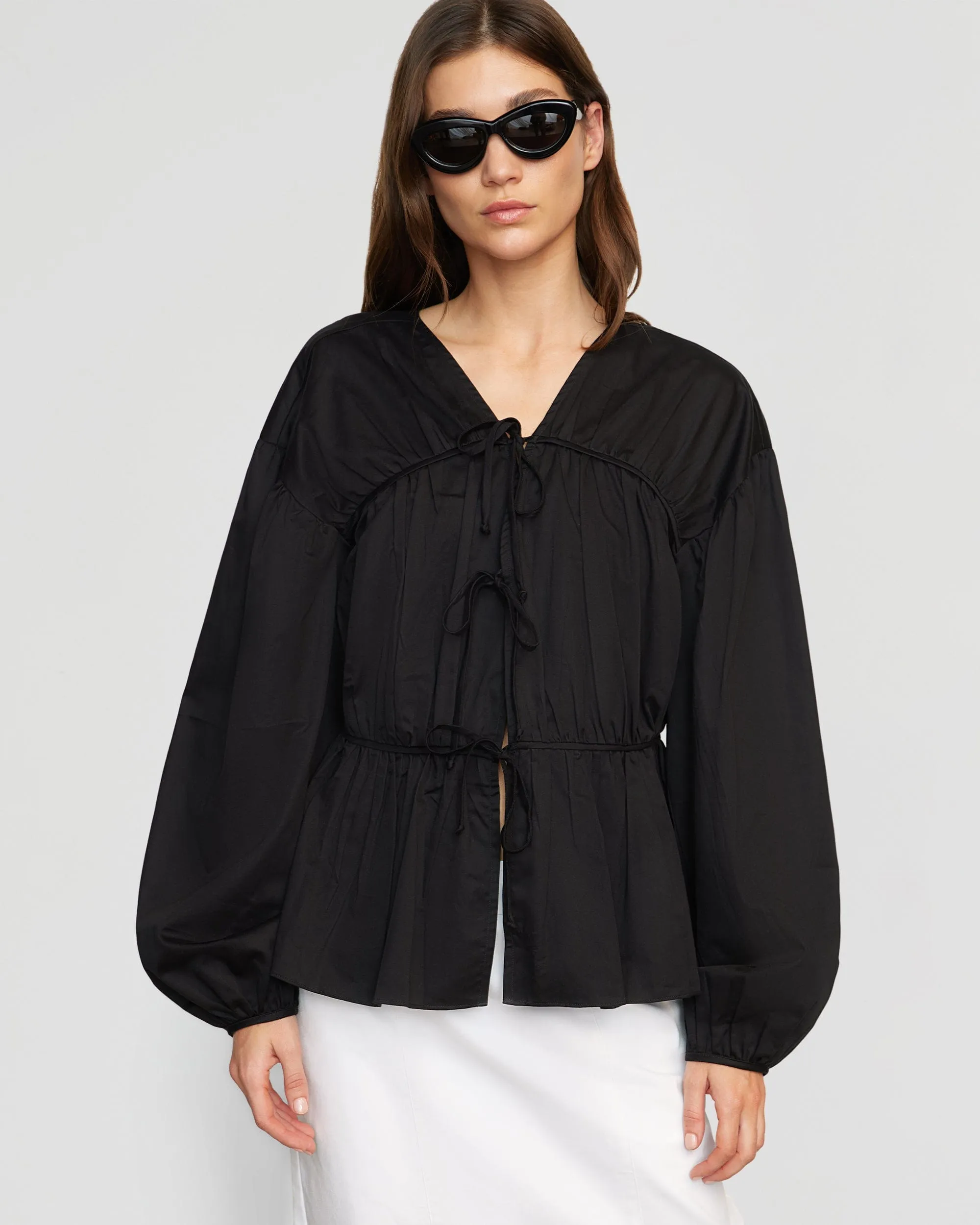 Hira Tie-Front Organic Cotton Blouse