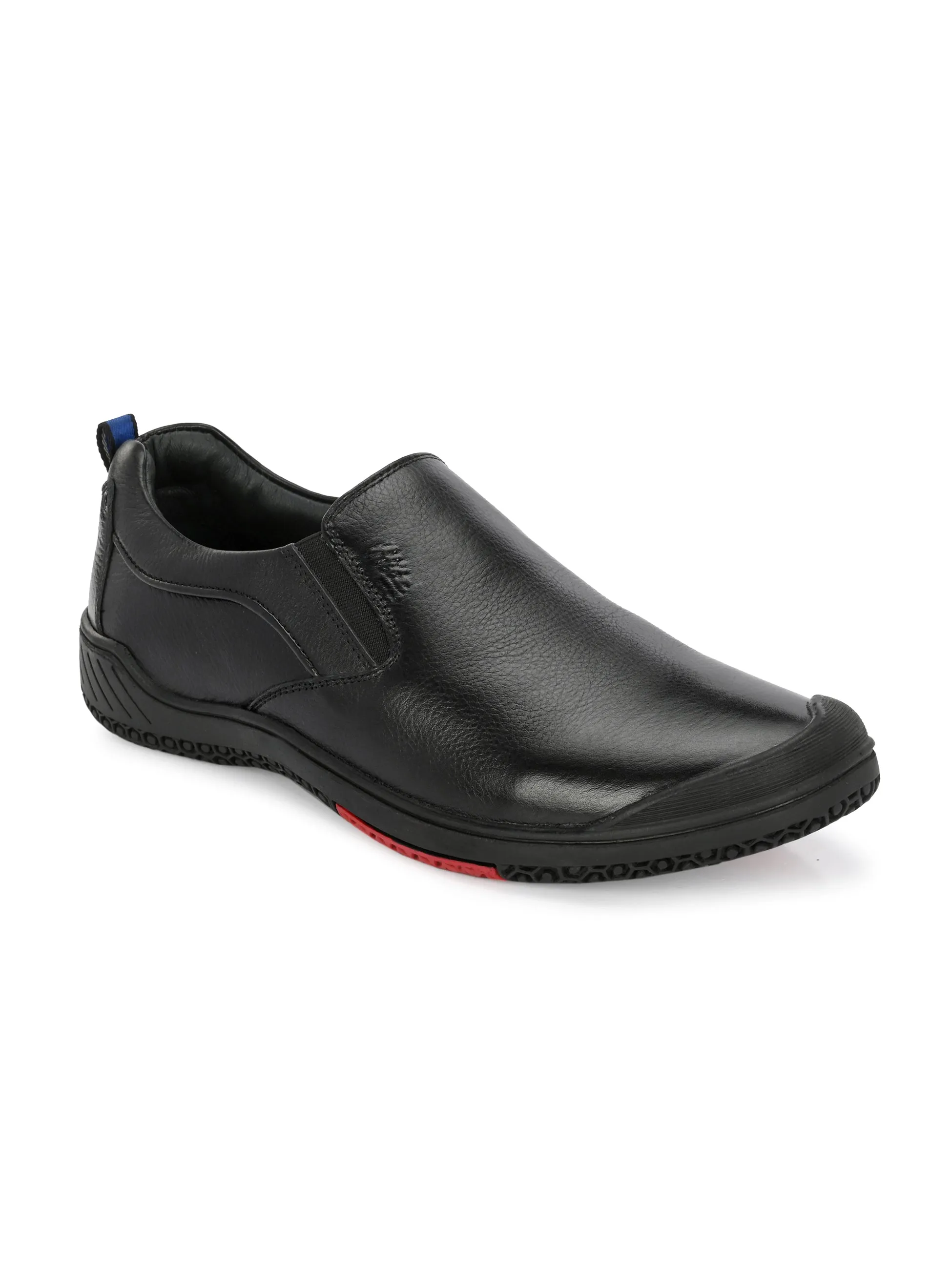 Hitz Men's Black Leather Slip-On Formal Shoes