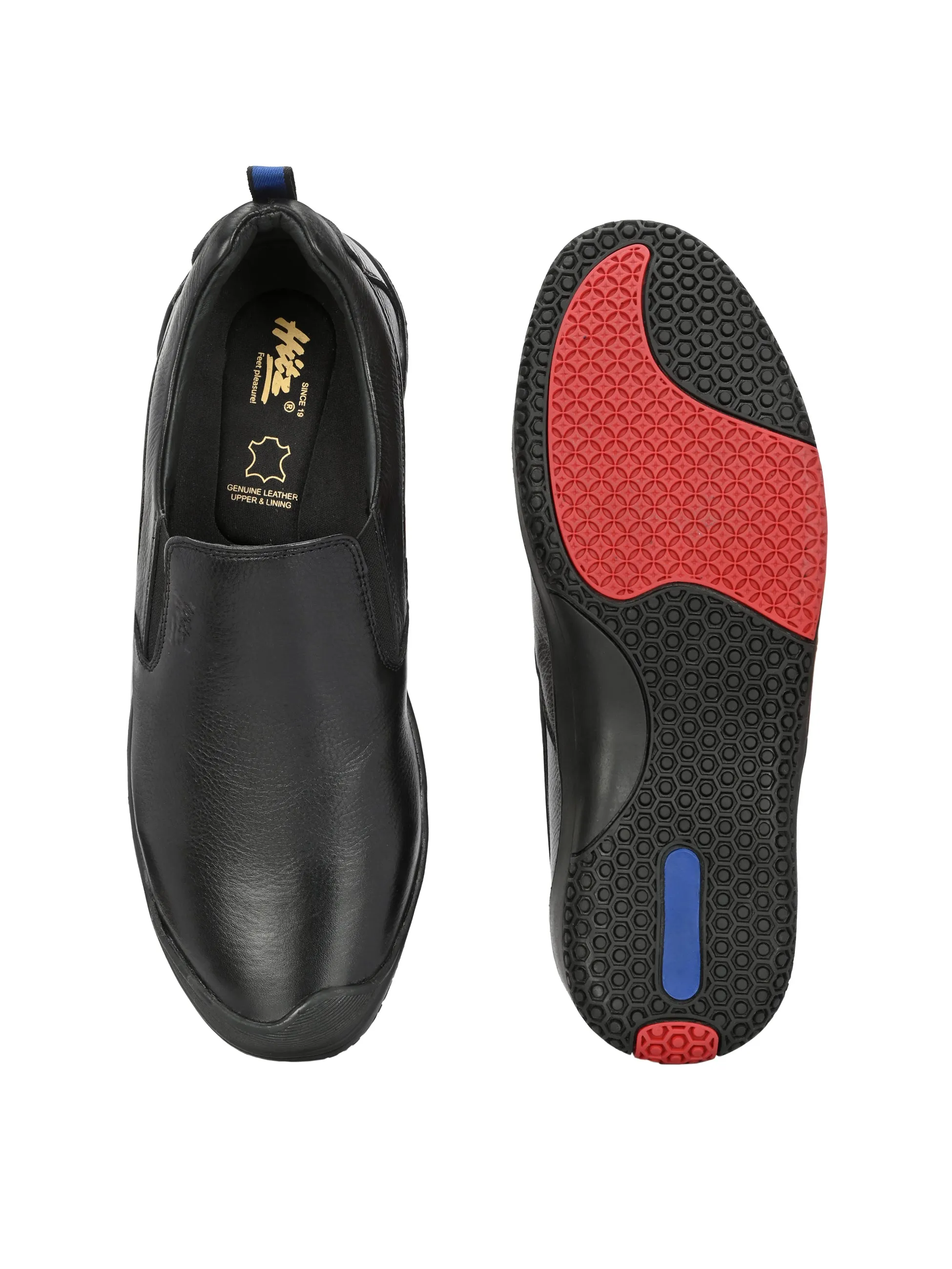 Hitz Men's Black Leather Slip-On Formal Shoes