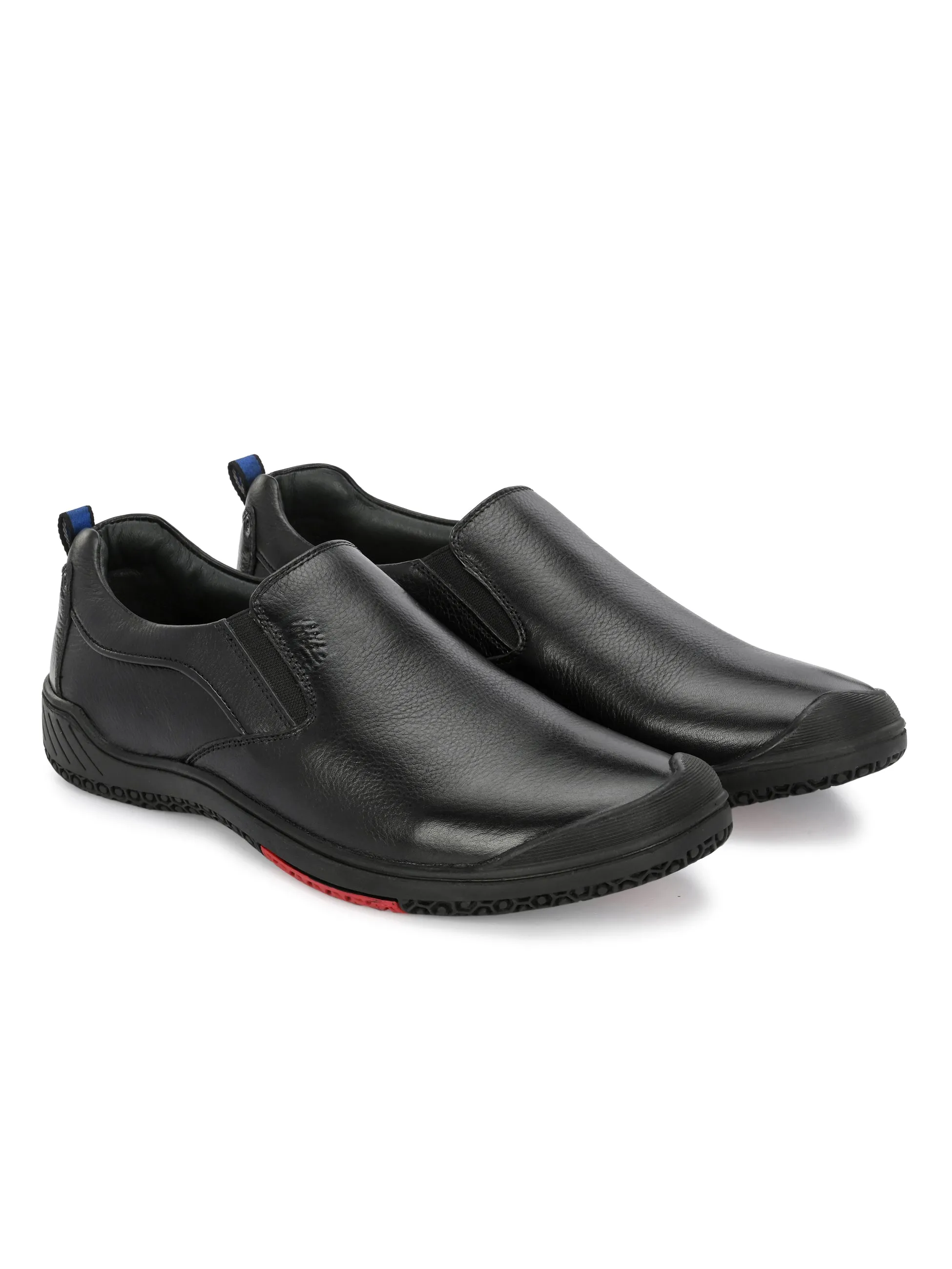 Hitz Men's Black Leather Slip-On Formal Shoes