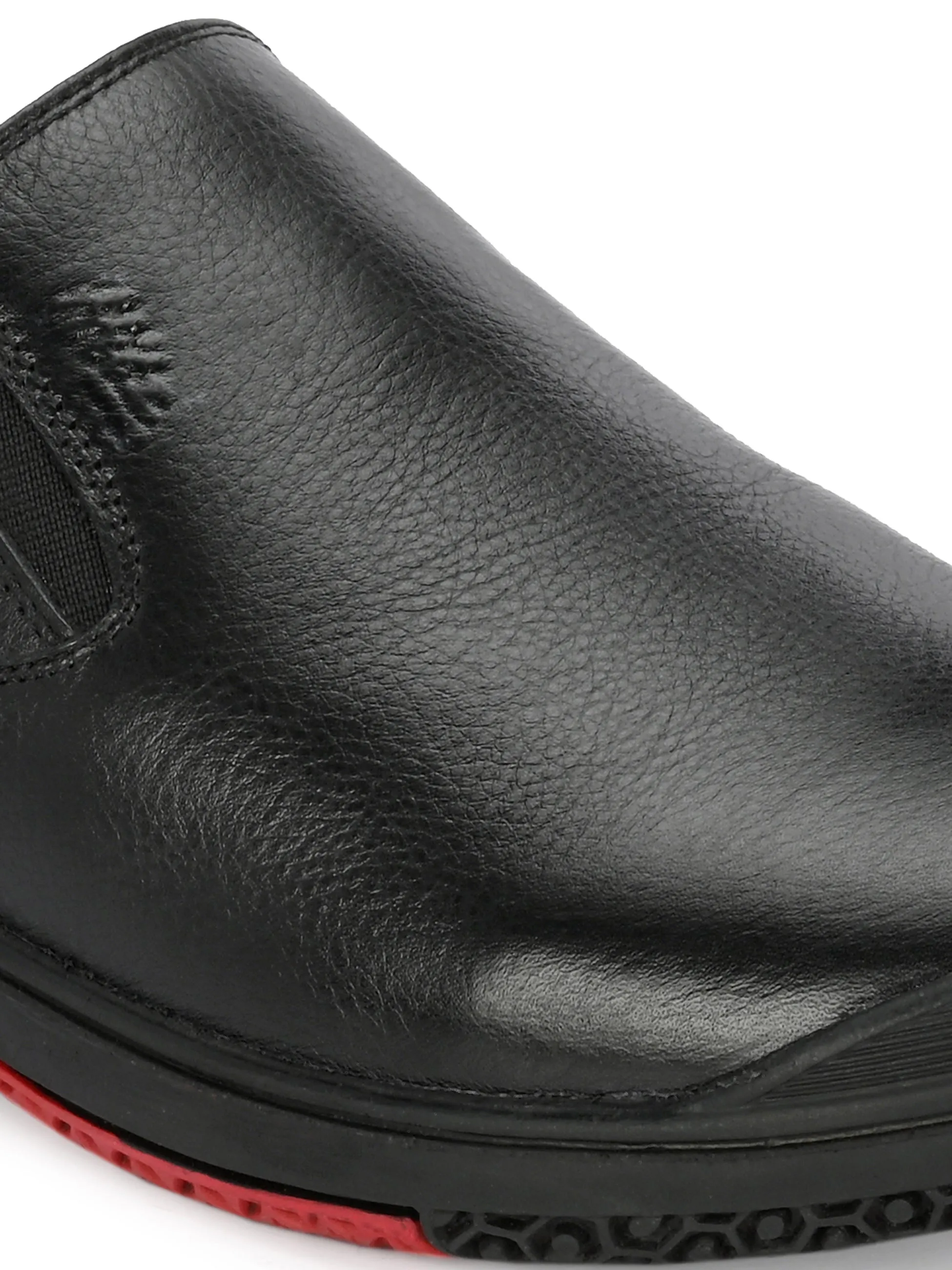 Hitz Men's Black Leather Slip-On Formal Shoes