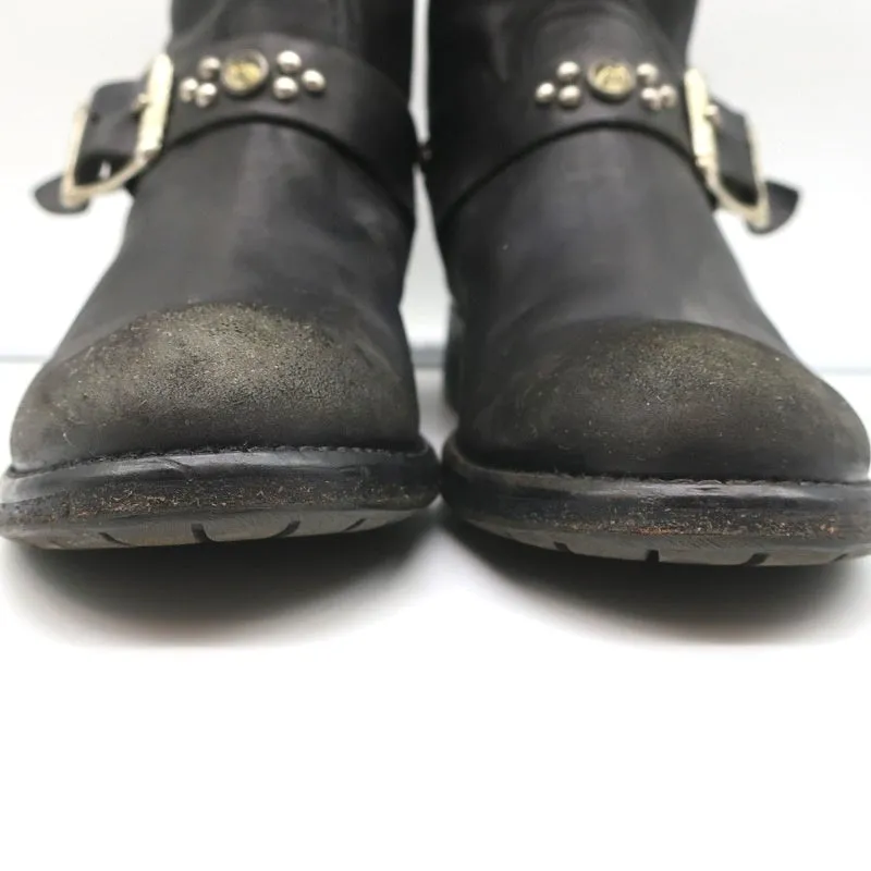 HTC Hollywood Trading Company Studded Biker Boots Black Leather Size 38