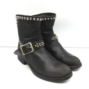 HTC Hollywood Trading Company Studded Biker Boots Black Leather Size 38