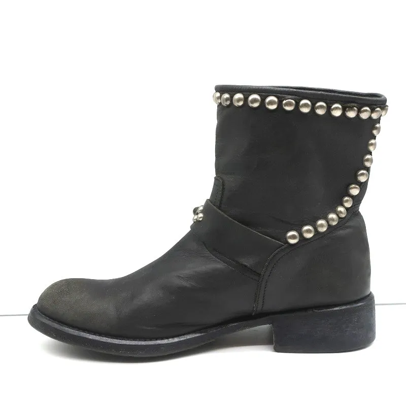 HTC Hollywood Trading Company Studded Biker Boots Black Leather Size 38