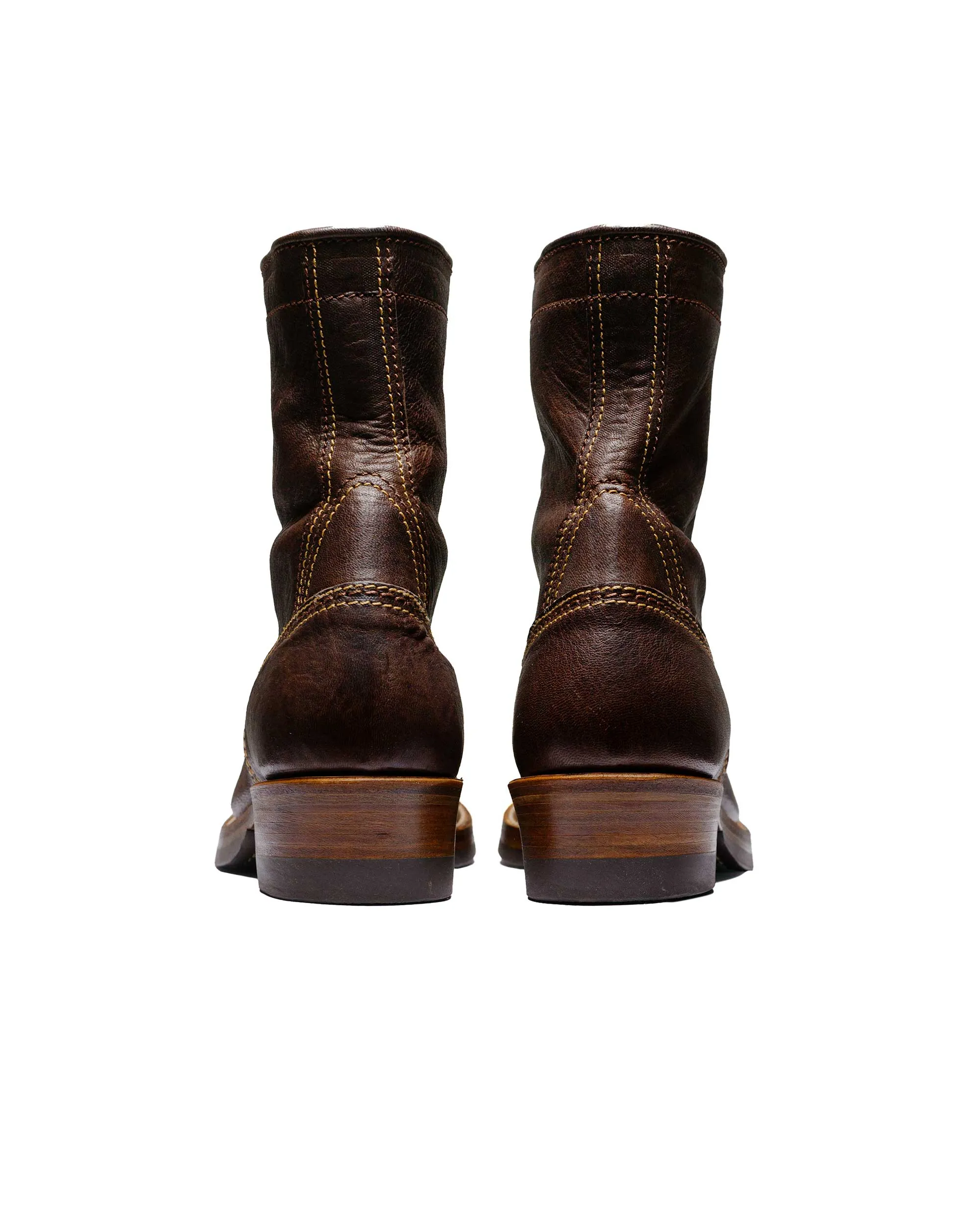 John Lofgren Bootmaker Donkey Puncher Boots 8" Ezo Shika Deerskin Burnt Dark Brown