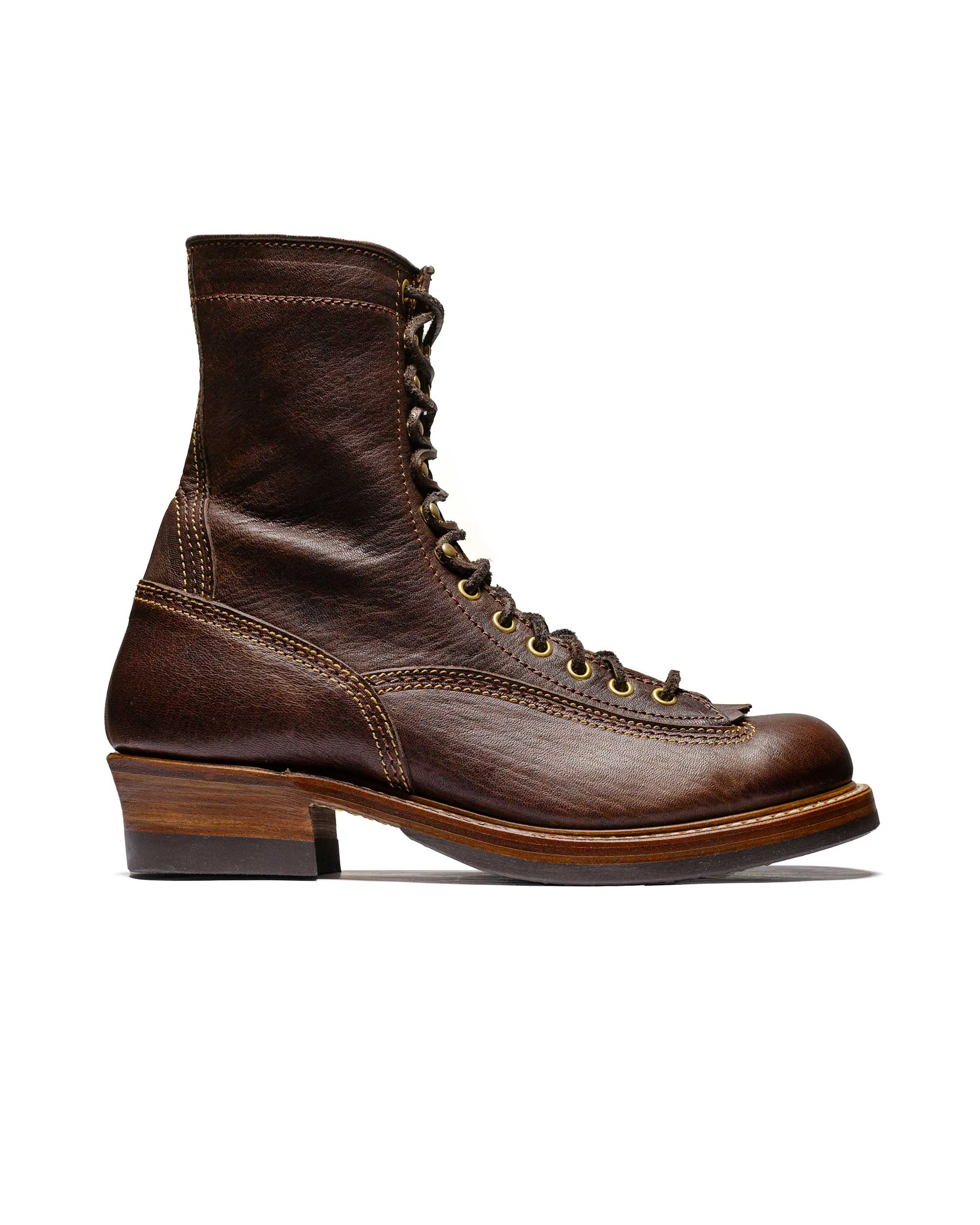 John Lofgren Bootmaker Donkey Puncher Boots 8" Ezo Shika Deerskin Burnt Dark Brown