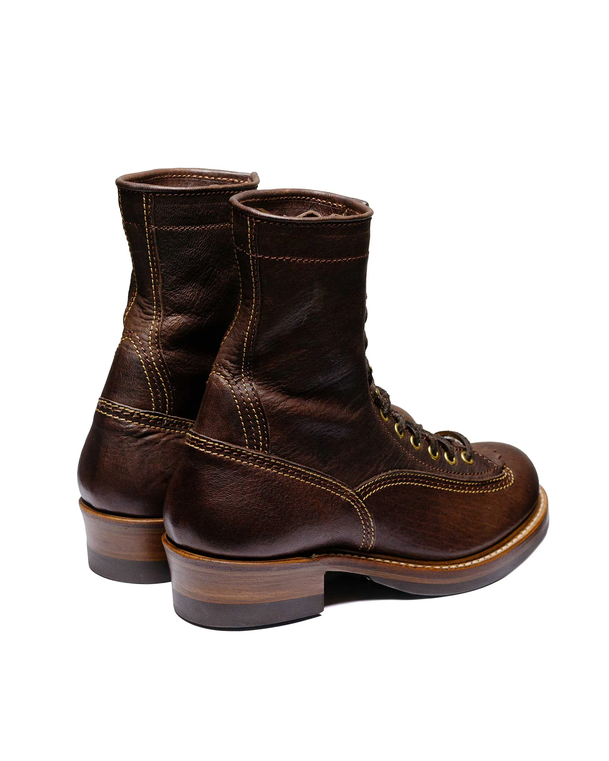 John Lofgren Bootmaker Donkey Puncher Boots 8" Ezo Shika Deerskin Burnt Dark Brown
