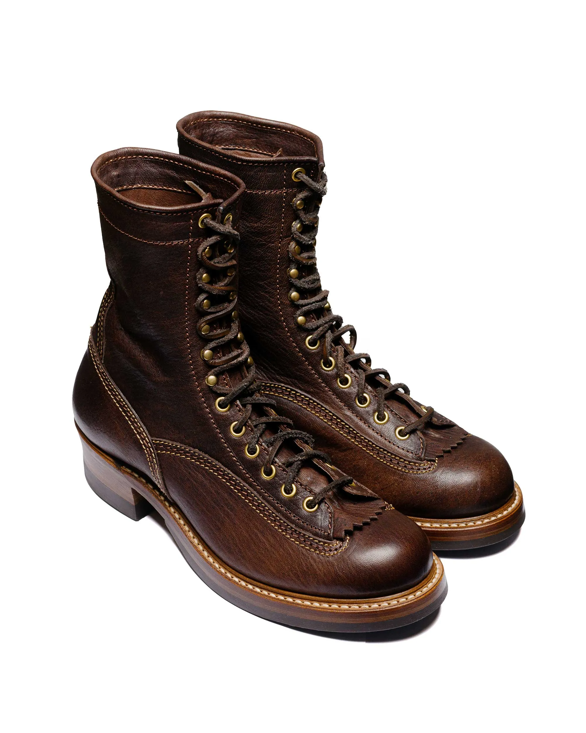 John Lofgren Bootmaker Donkey Puncher Boots 8" Ezo Shika Deerskin Burnt Dark Brown