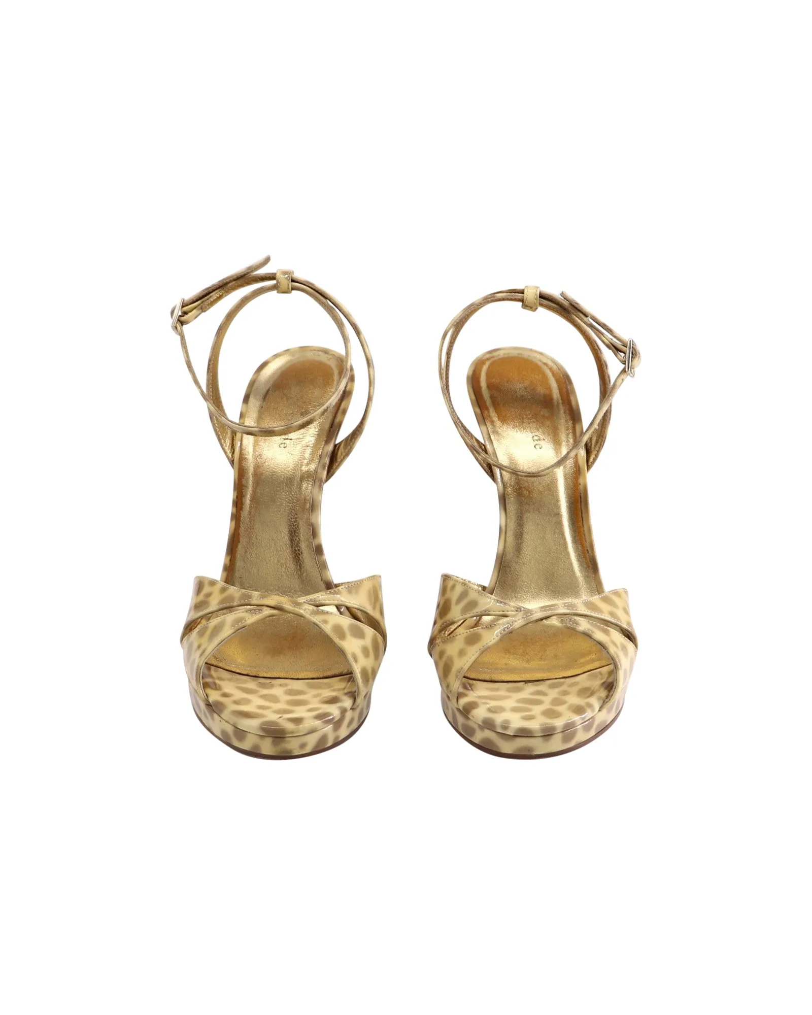 Kate Spade Ocelot Wedge Sandals in Gold Patent Leather