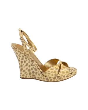 Kate Spade Ocelot Wedge Sandals in Gold Patent Leather