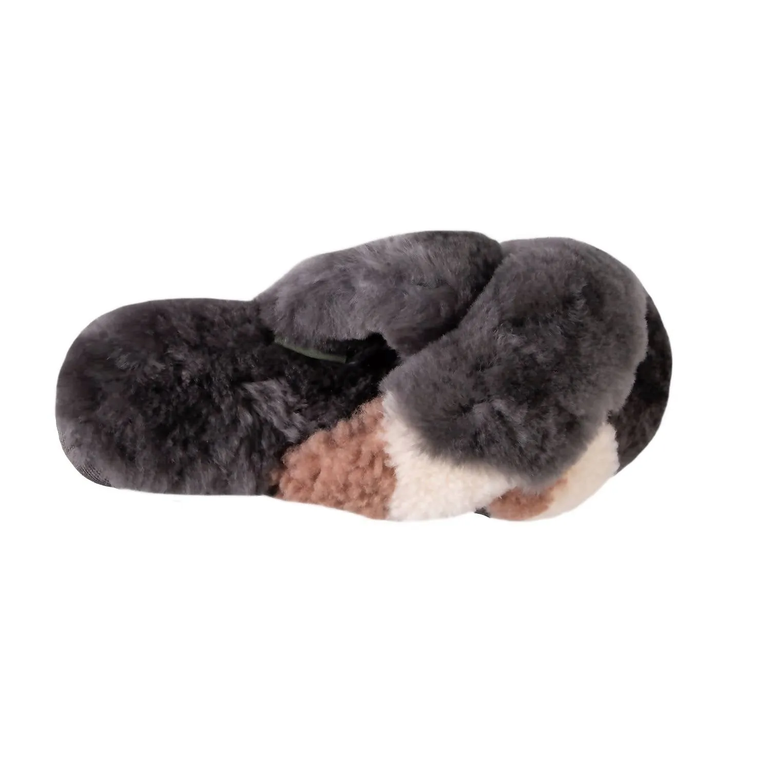 Ladies Duo-Tone Emma Sheepskin Slipper In Grey/brown