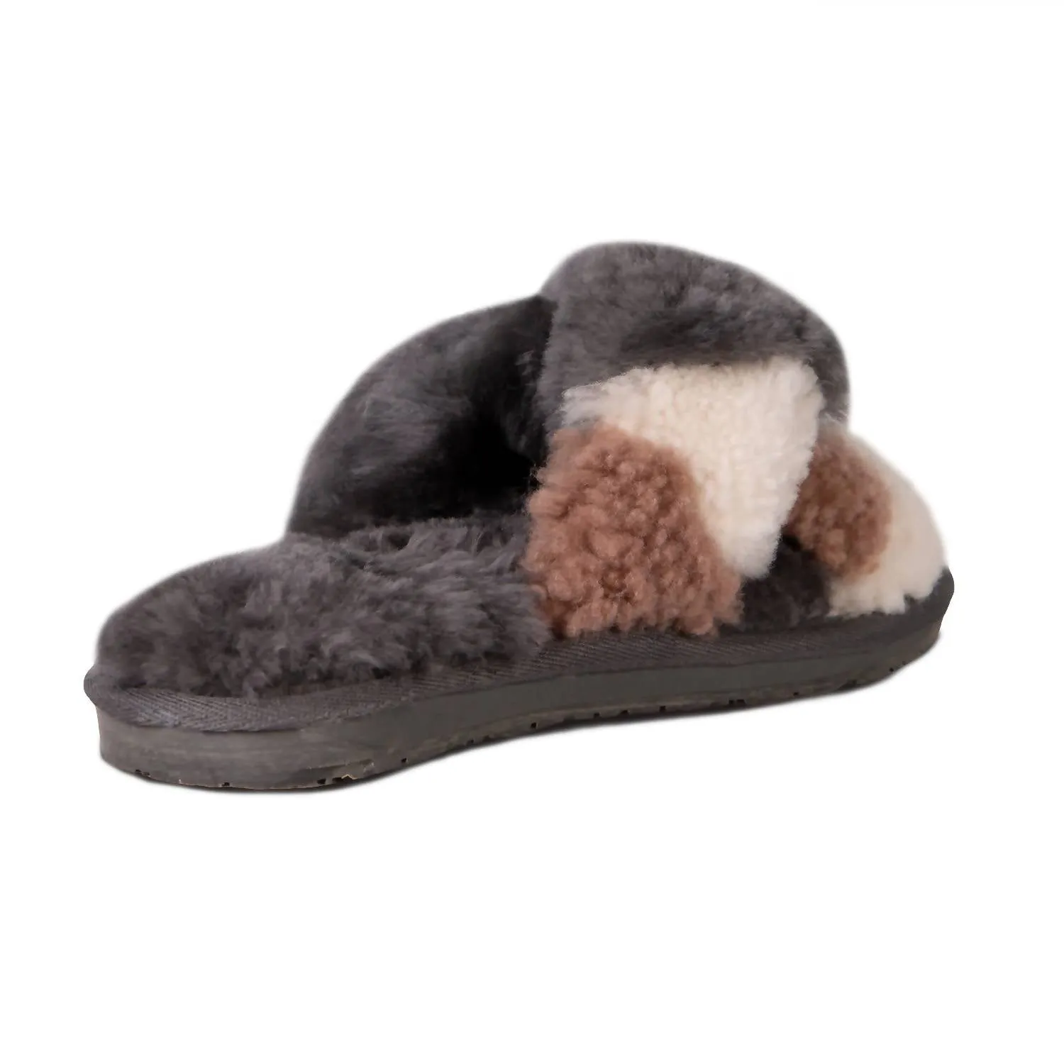 Ladies Duo-Tone Emma Sheepskin Slipper In Grey/brown
