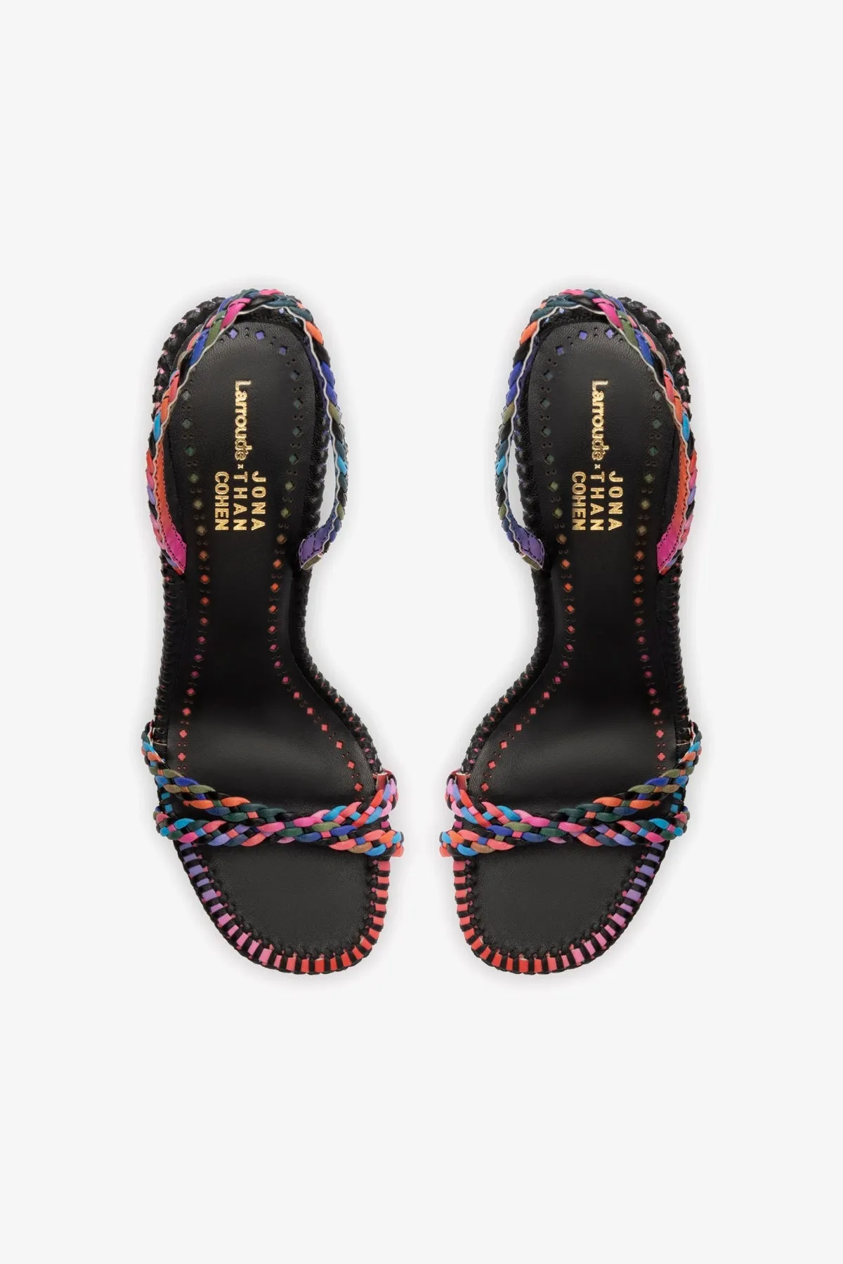 Larroudé x Jonathan Cohen Annie Sandal In Black and Rainbow Leather