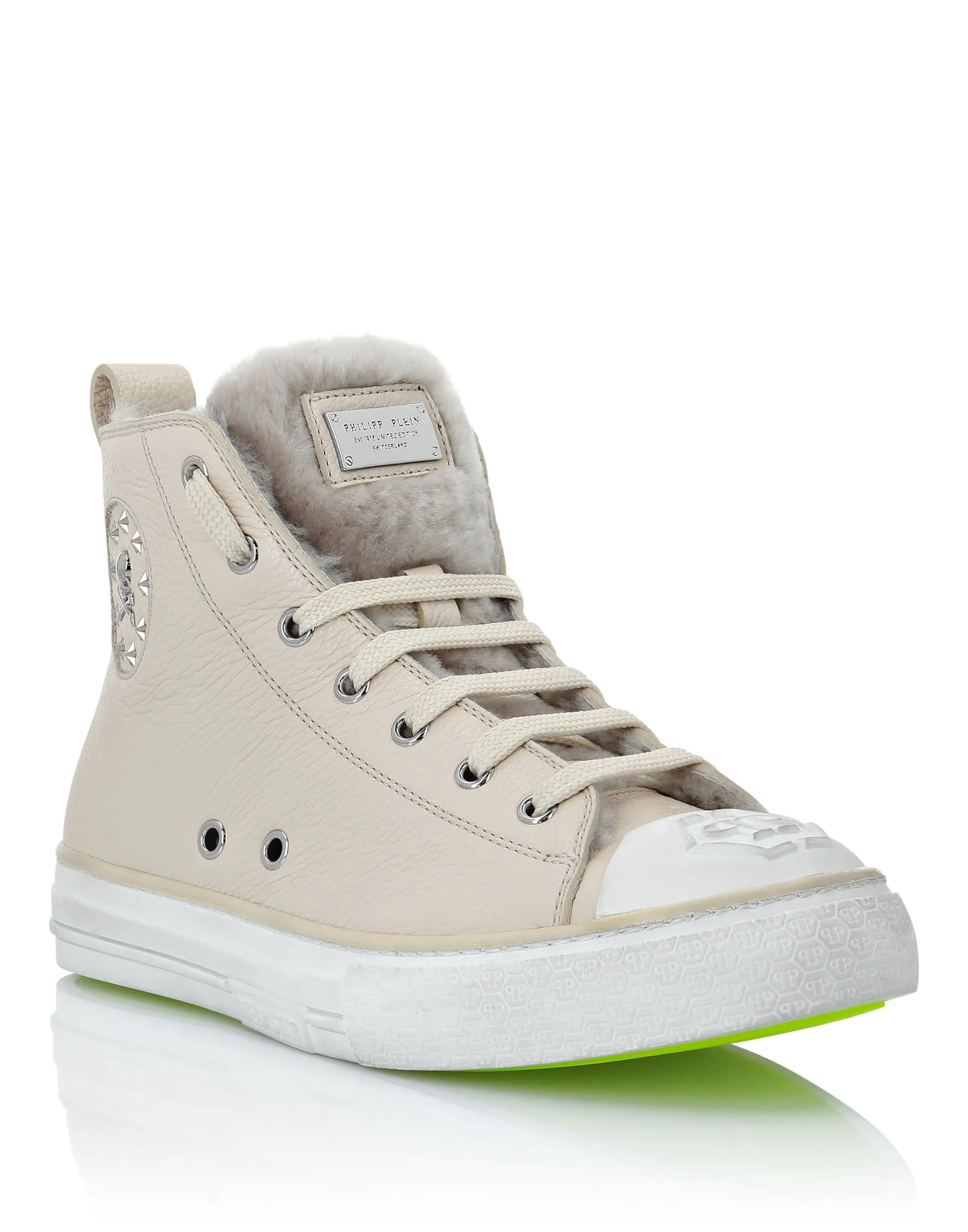 Leather Hi-Top Sneakers shearling lining Megastar