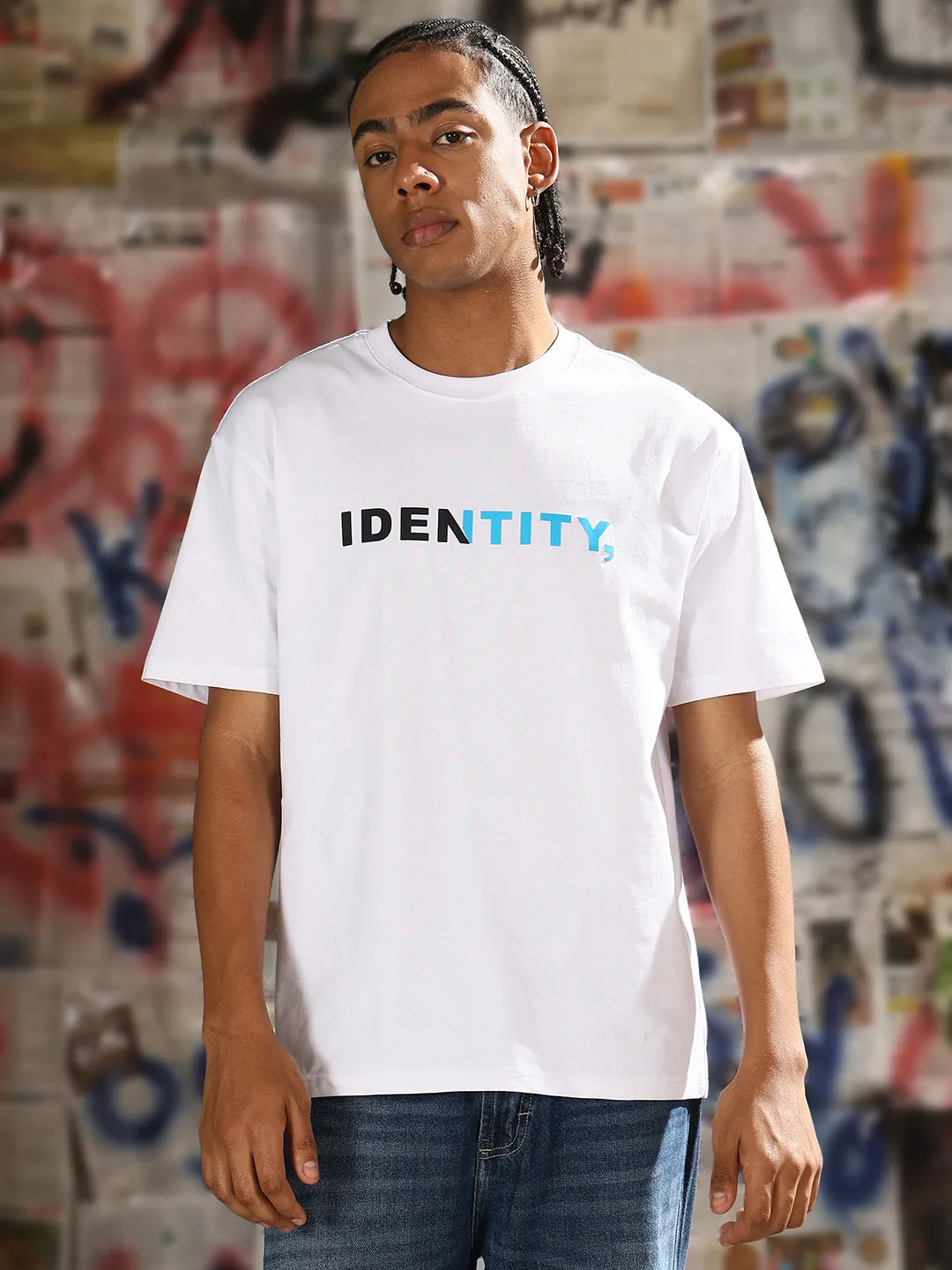 Men Casual White Typography T-Shirt