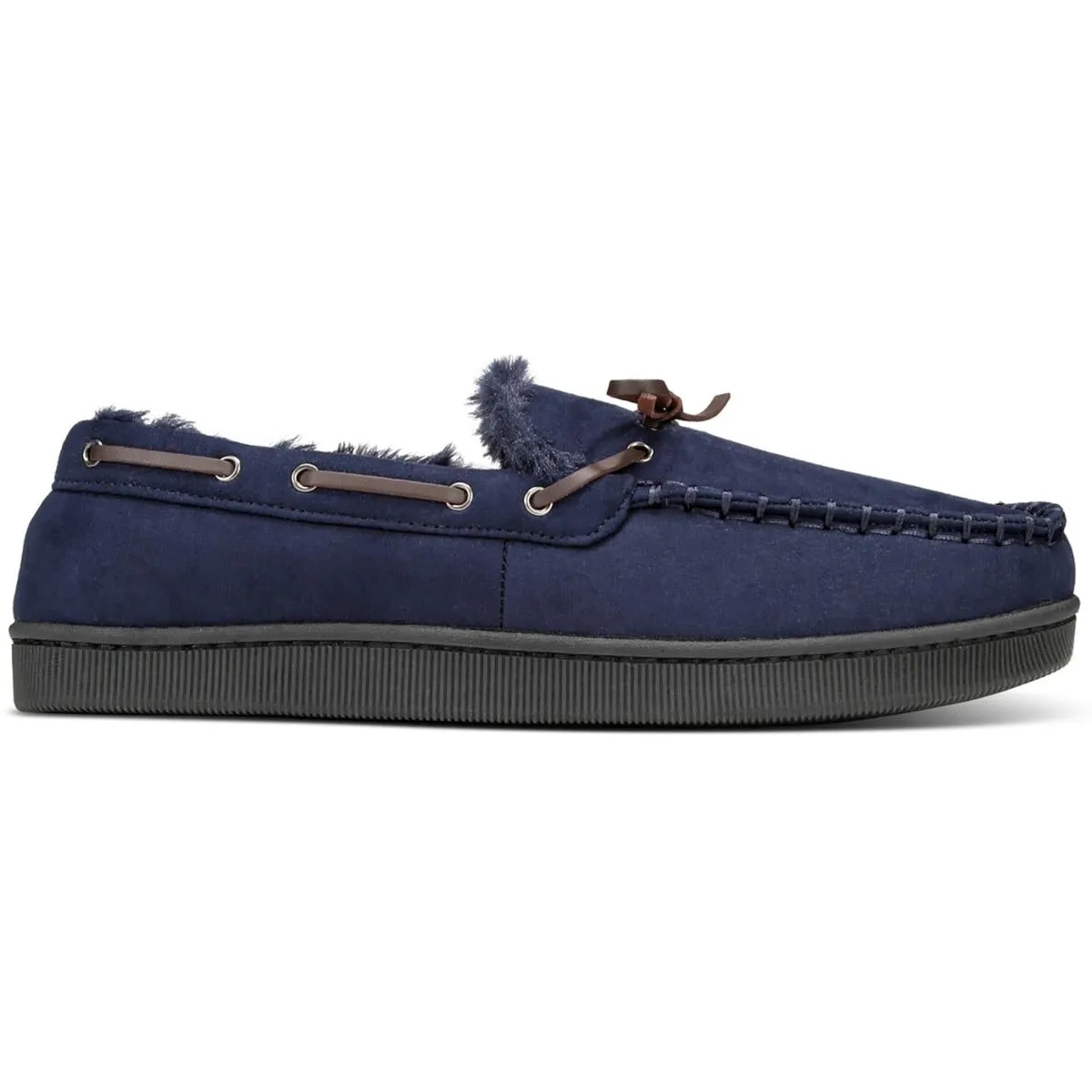 Mens Bow Manmade Moccasin Slippers